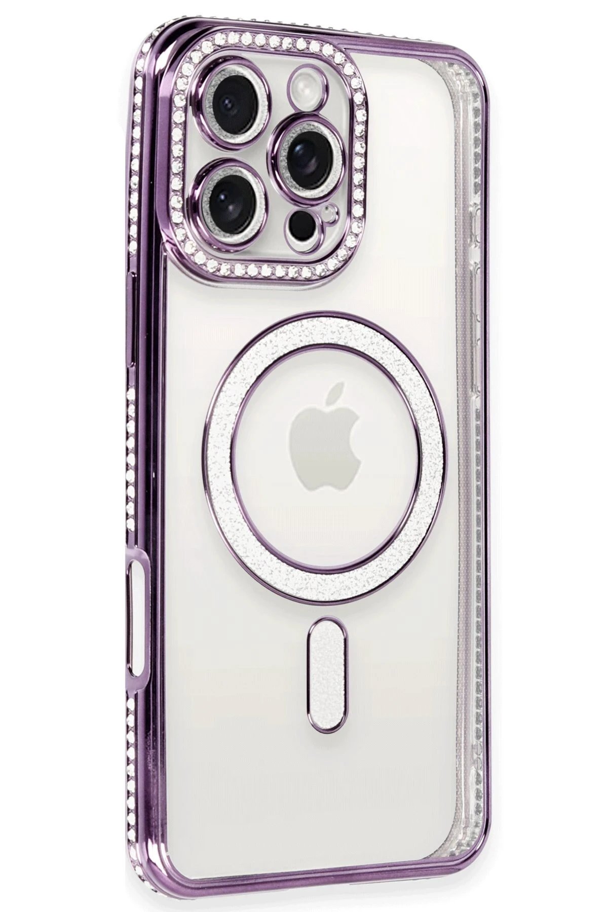 iPhone 16 Pro Kılıf Joke Simli Magneticsafe Kılıf - Derin Mor-(5796)