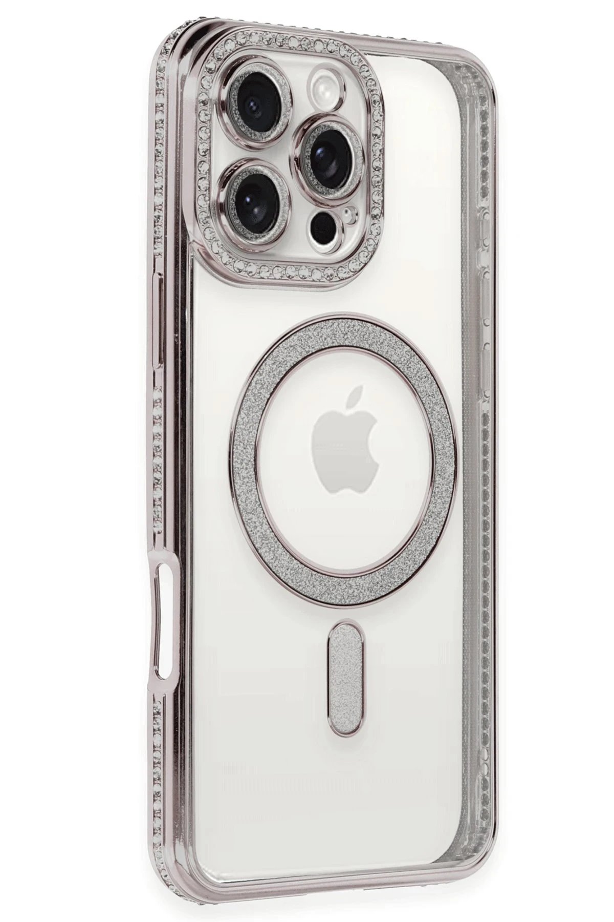 iPhone 16 Pro Kılıf Joke Simli Magneticsafe Kılıf - Pembe-(5796)