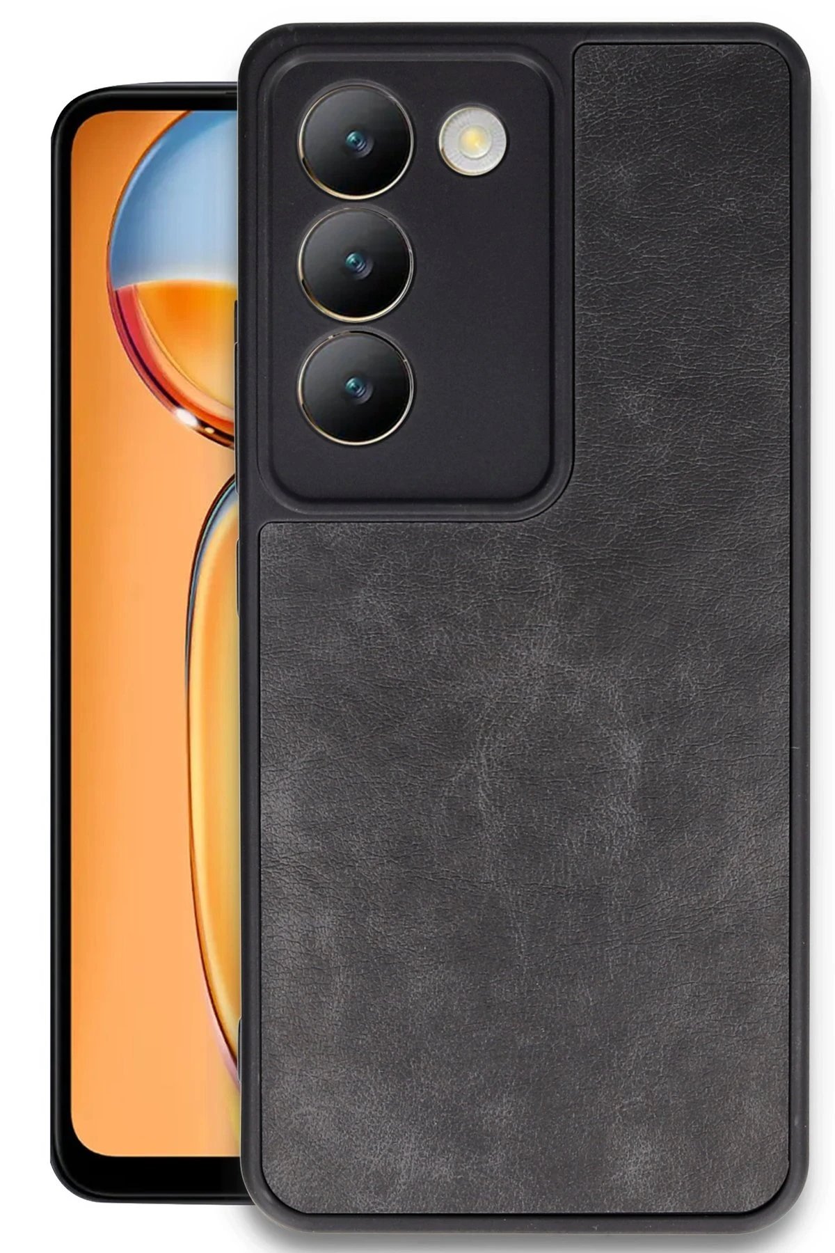 Vivo V30 Lite 4G Kılıf Aras Deri Kapak - Siyah-(5796)