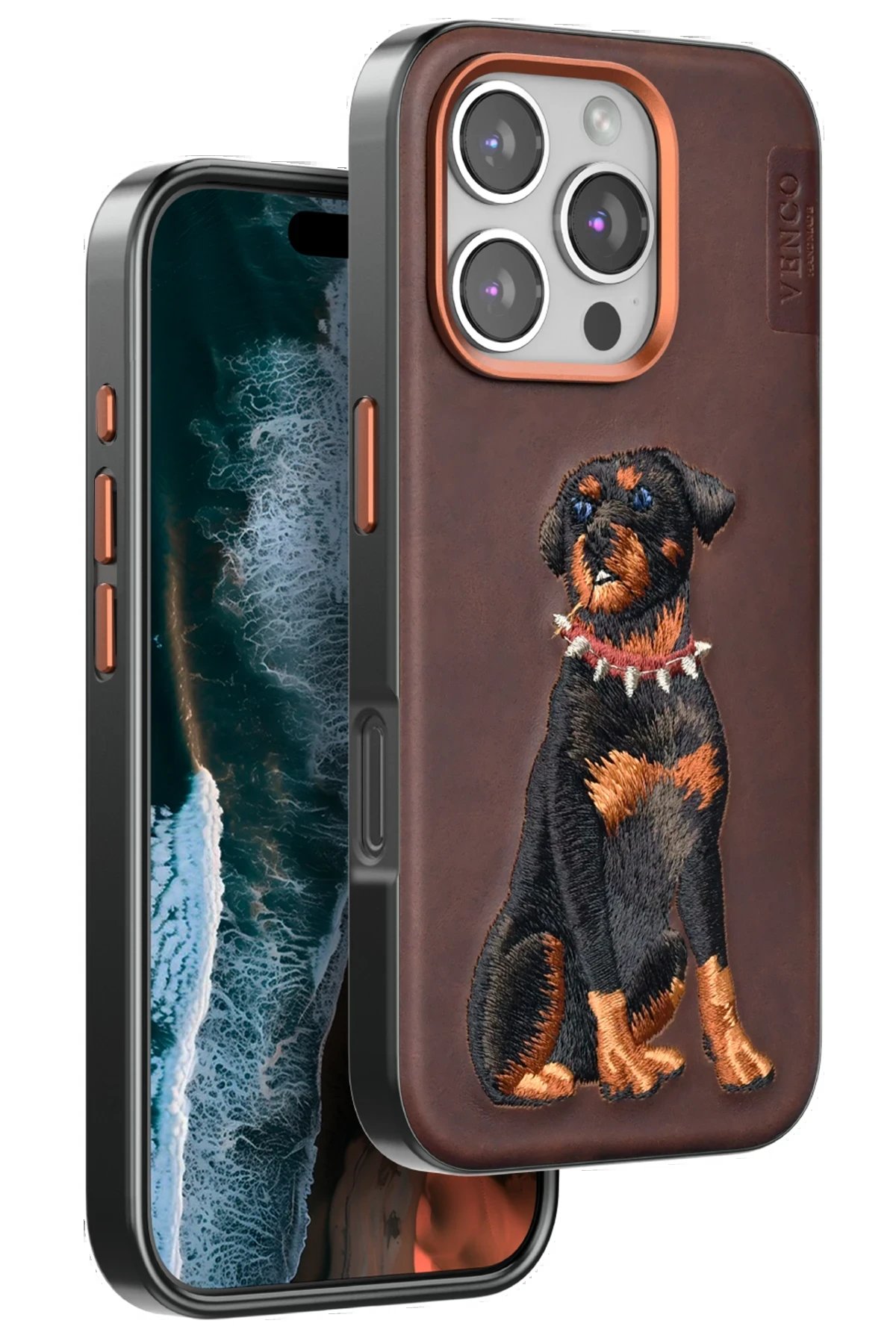 iPhone 16 Pro Perma Desenli Kapak - Koyu Kahve-(5796)