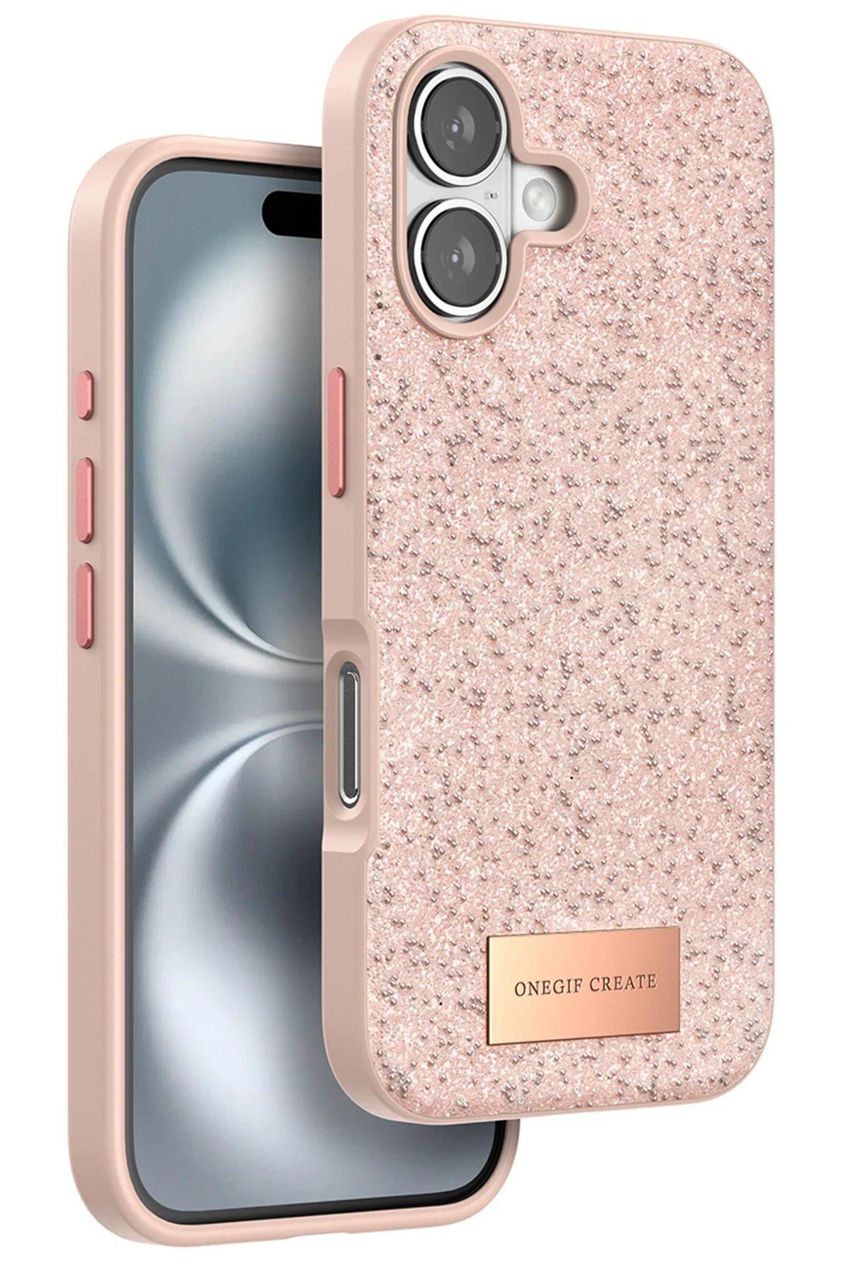 iPhone 16 Bright Simli Kapak - Pembe-(5796)