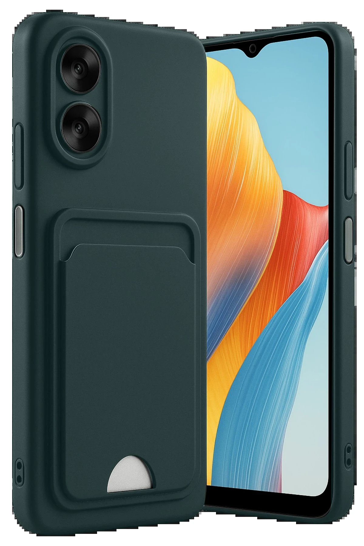 Oppo A38 Kılıf Kelvin Kartvizitli Silikon - Koyu Yeşil-(5796)
