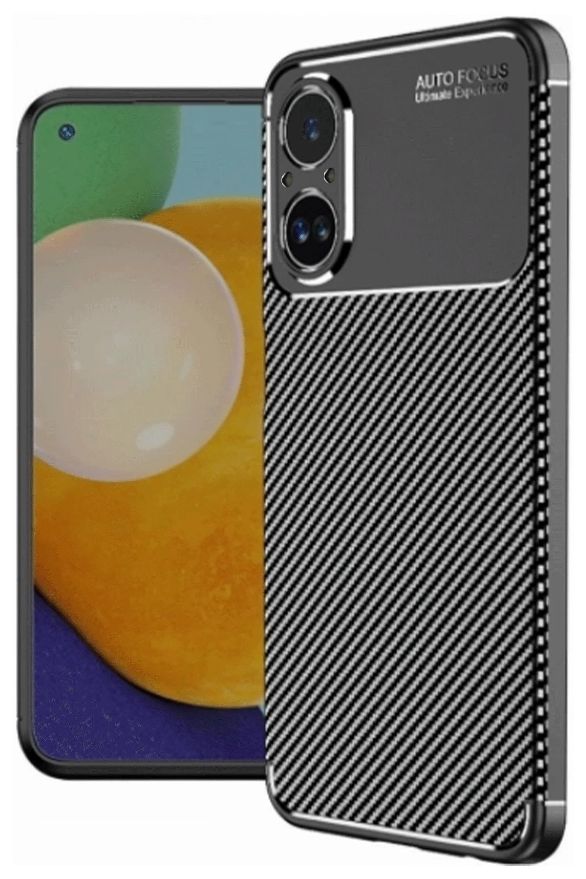 Realme 12 Lite Kılıf Auto Focus Karbon Kapak - Siyah-(5796)