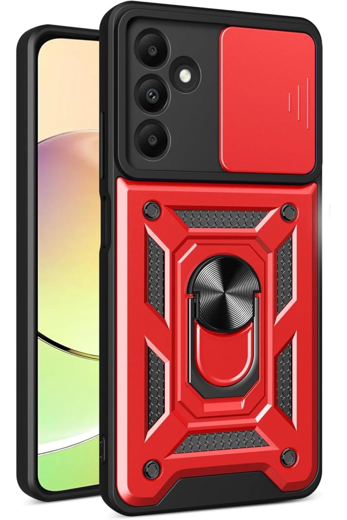 Samsung Galaxy M15 Kılıf Pars Lens Yüzüklü Silikon - Kırmızı-(5796)