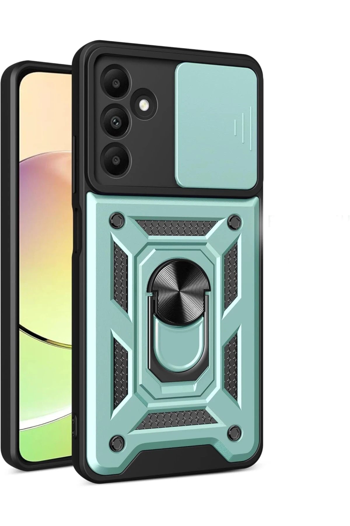 Samsung Galaxy M15 Kılıf Pars Lens Yüzüklü Silikon - Yeşil-(5796)