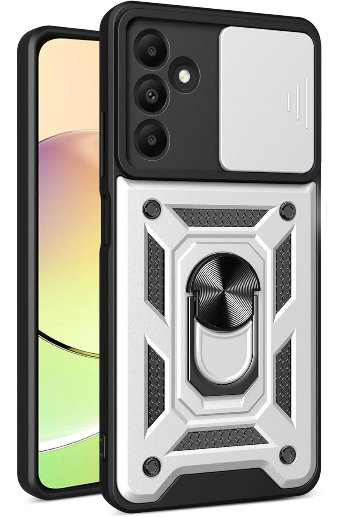 Samsung Galaxy M15 Kılıf Pars Lens Yüzüklü Silikon - Gümüş-(5796)