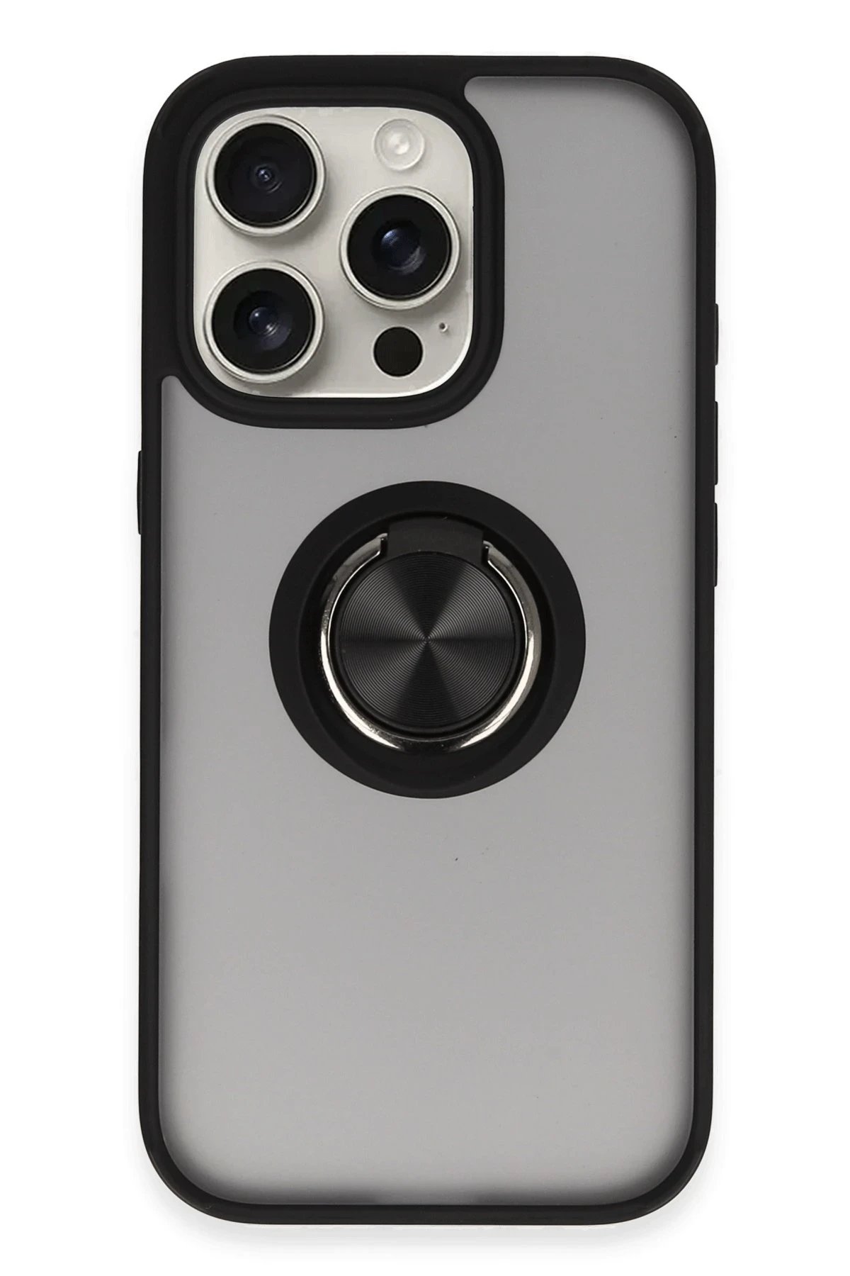 iPhone 16 Pro Max Kılıf Montreal Yüzüklü Silikon Kapak - Siyah-(5796)