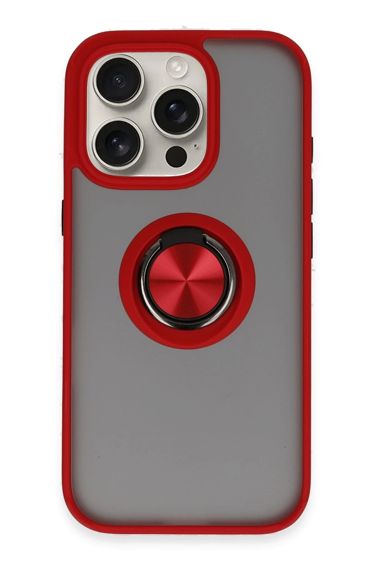 iPhone 16 Pro Kılıf Montreal Yüzüklü Silikon Kapak - Kırmızı-(5796)