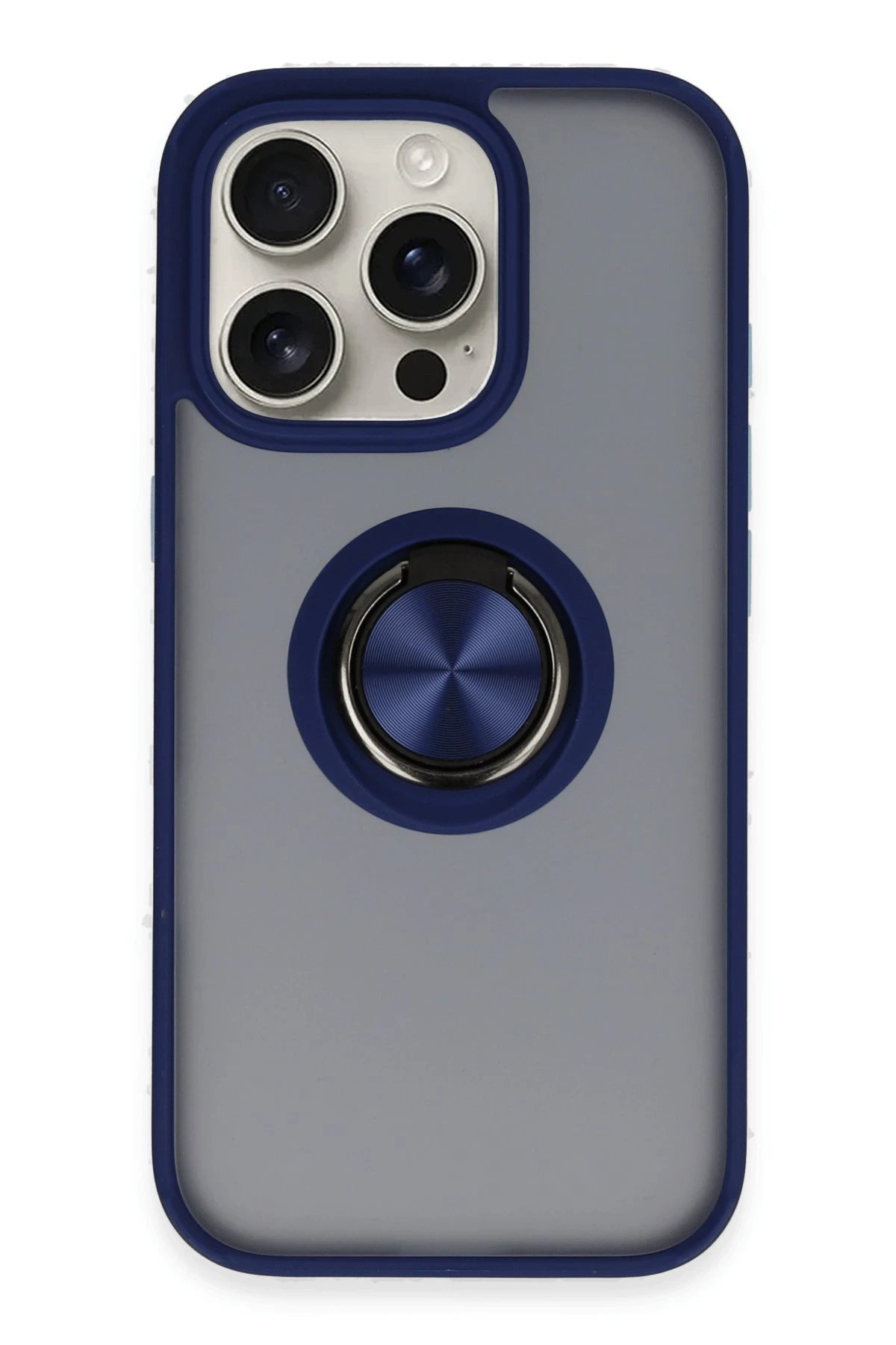 iPhone 16 Pro Kılıf Montreal Yüzüklü Silikon Kapak - Lacivert-(5796)