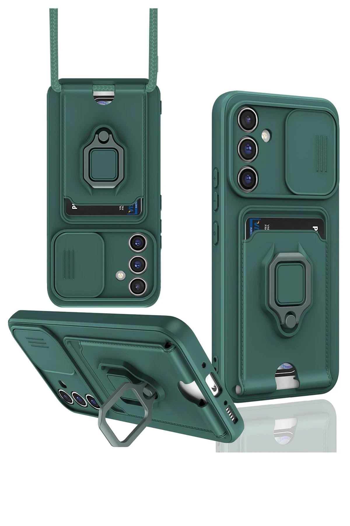 Samsung Galaxy S24 FE Kılıf Zuma Kartvizitli Yüzüklü Silikon - Yeşil-(5796)