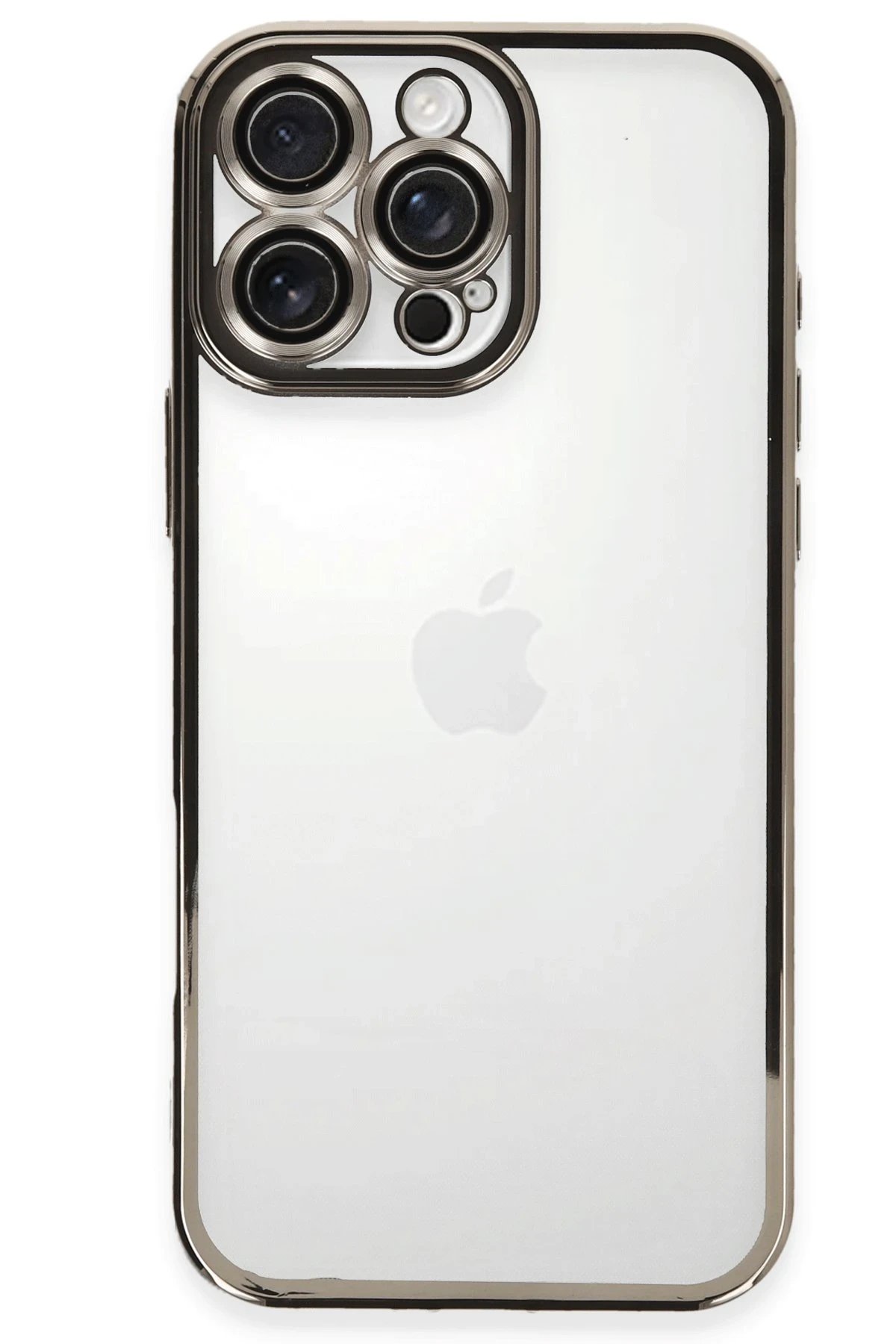 iPhone 16 Pro Max Kılıf Lensli Silikon - Titanyum Gri-(5796)