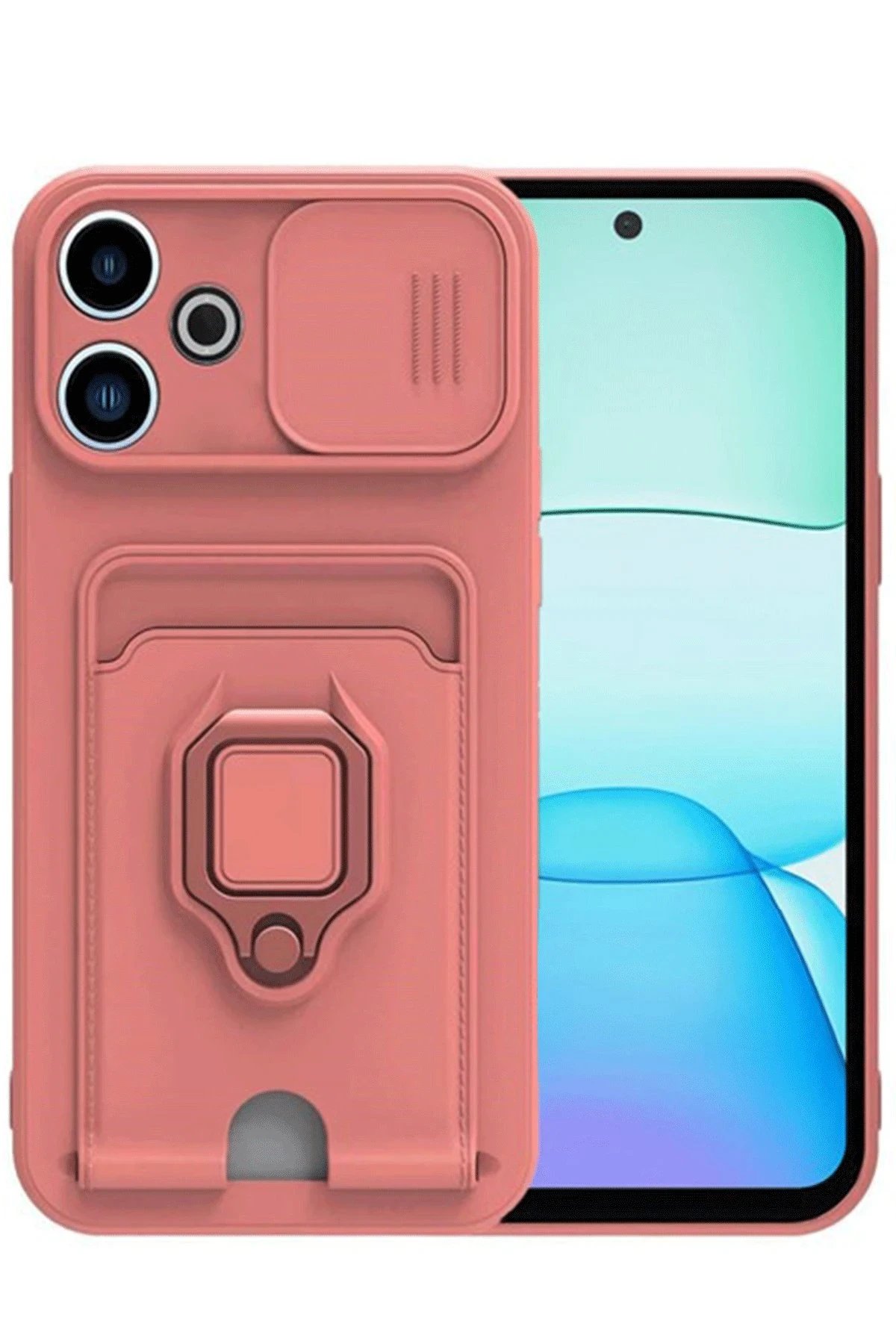 Xiaomi Redmi 13 4G Kılıf Zuma Kartvizitli Yüzüklü Silikon - Pembe-(5796)