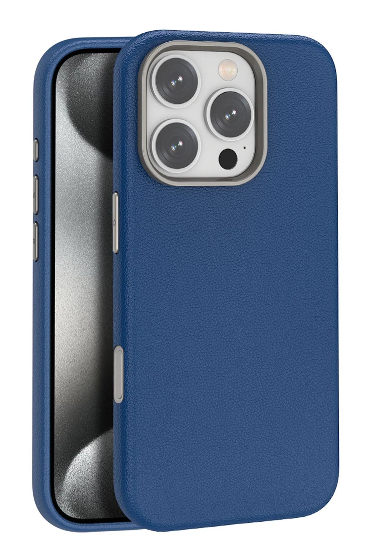 iPhone 16 Pro Max Wonder Deri Magsafe Kapak - Lacivert-(5796)