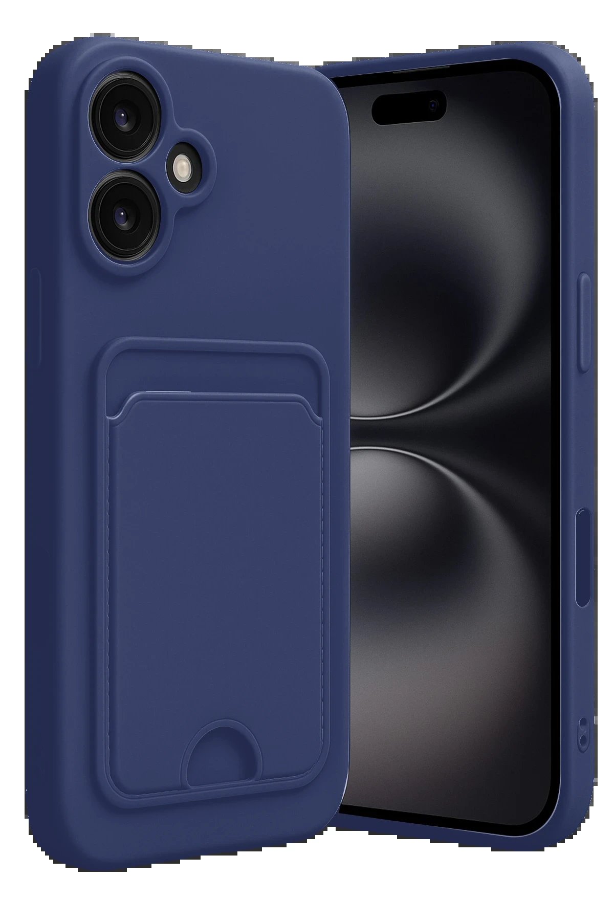 iPhone 16 Kılıf Kelvin Kartvizitli Silikon - Lacivert-(5796)