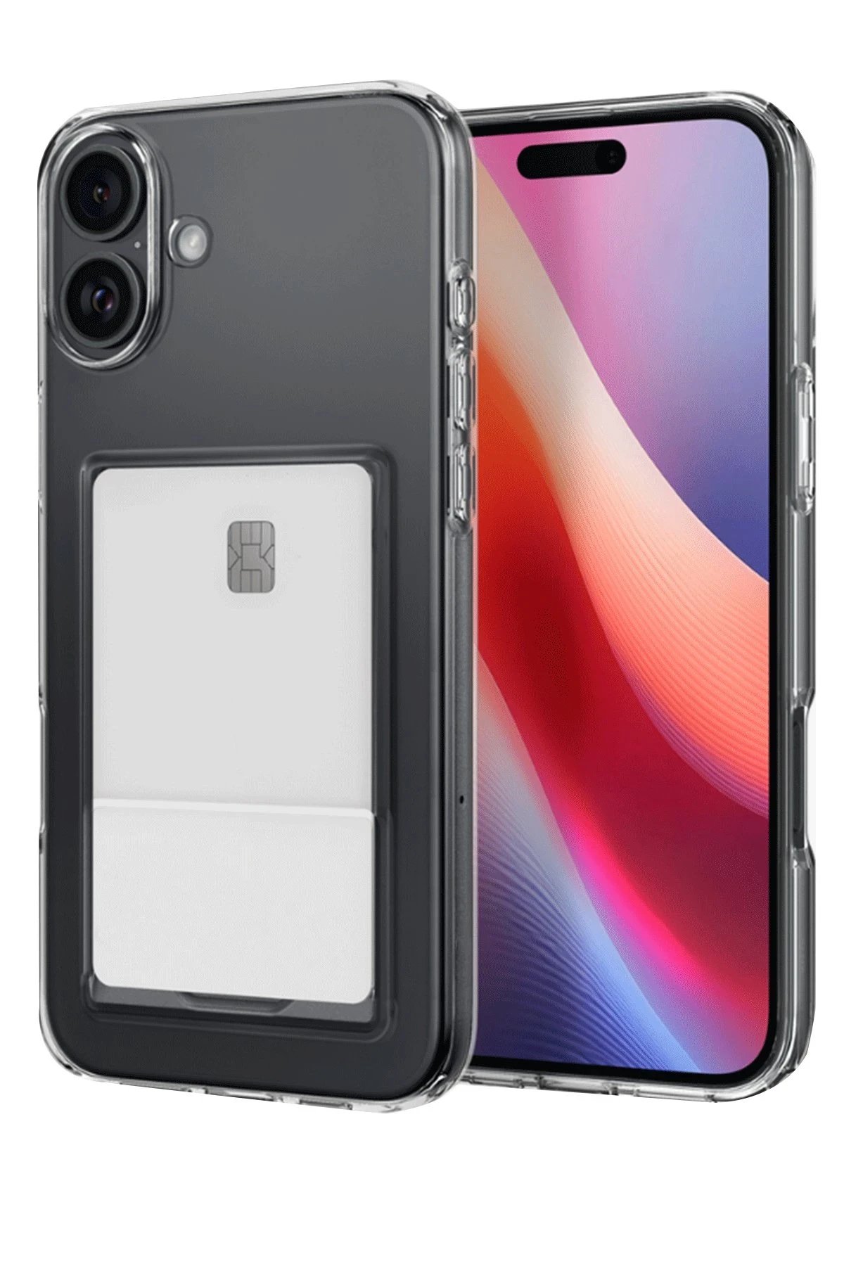 iPhone 16 Plus Kılıf Kart Şeffaf Silikon - Şeffaf-(5796)