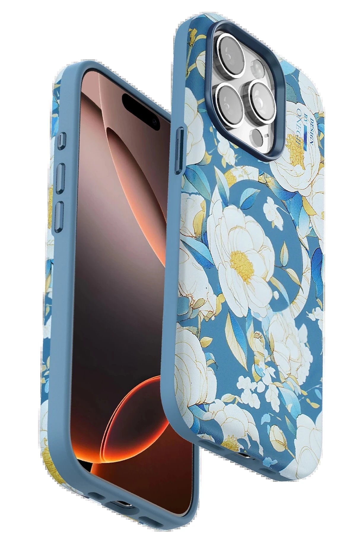 iPhone 14 Pro Flower Series Magsafe Kapak - Mavi-(5796)