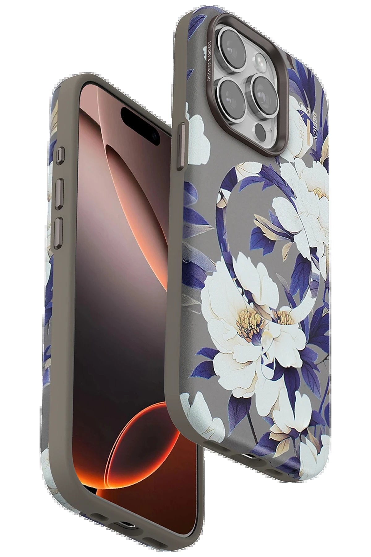 iPhone 14 Pro Flower Series Magsafe Kapak - Gri-(5796)