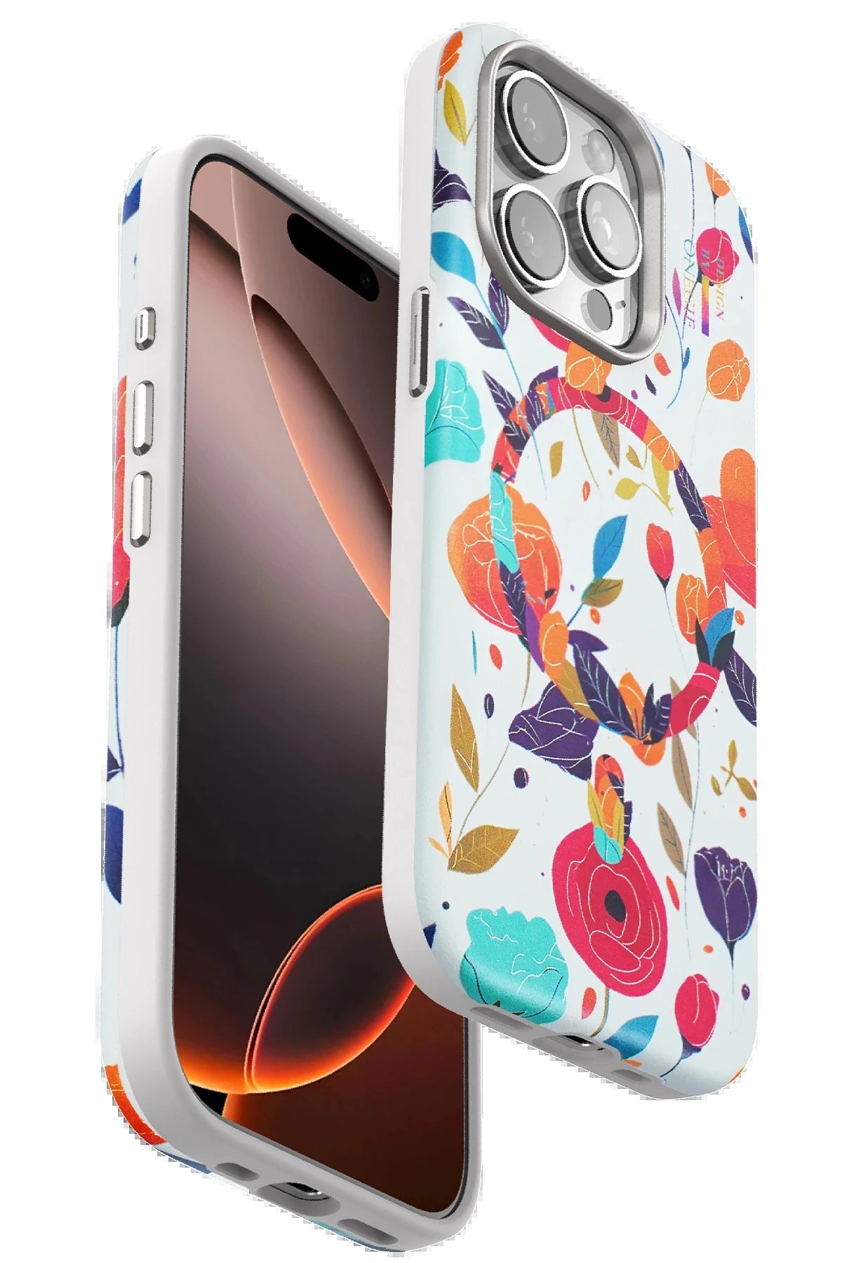 iPhone 14 Pro Max Flower Series Magsafe Kapak - Beyaz-(5796)