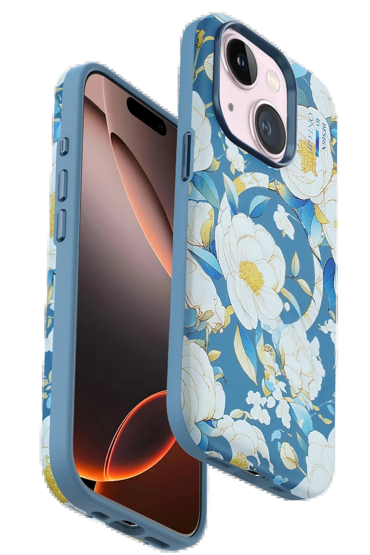 iPhone 15 Plus Flower Series Magsafe Kapak - Mavi-(5796)