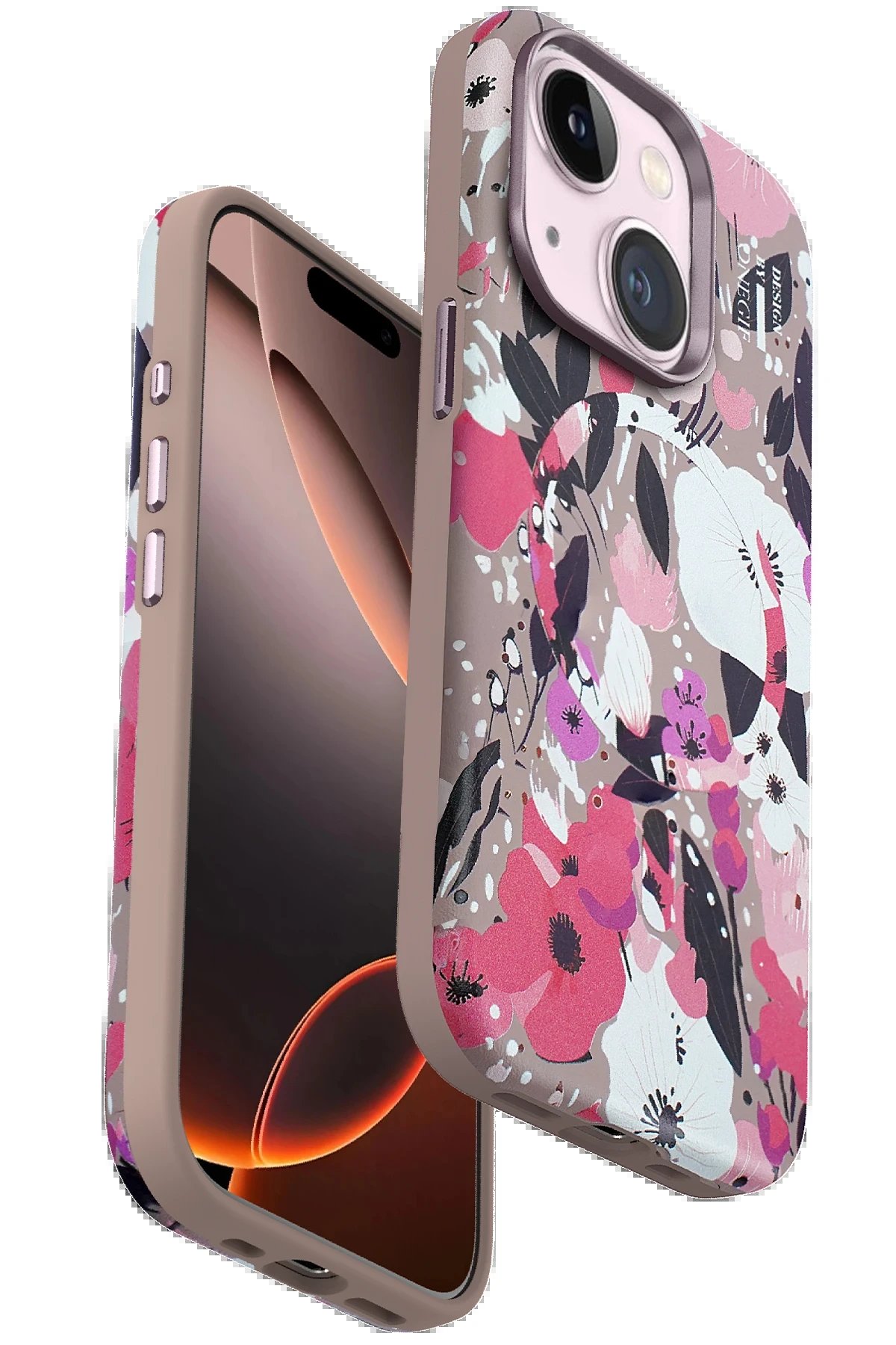 iPhone 15 Plus Flower Series Magsafe Kapak - Pembe-(5796)