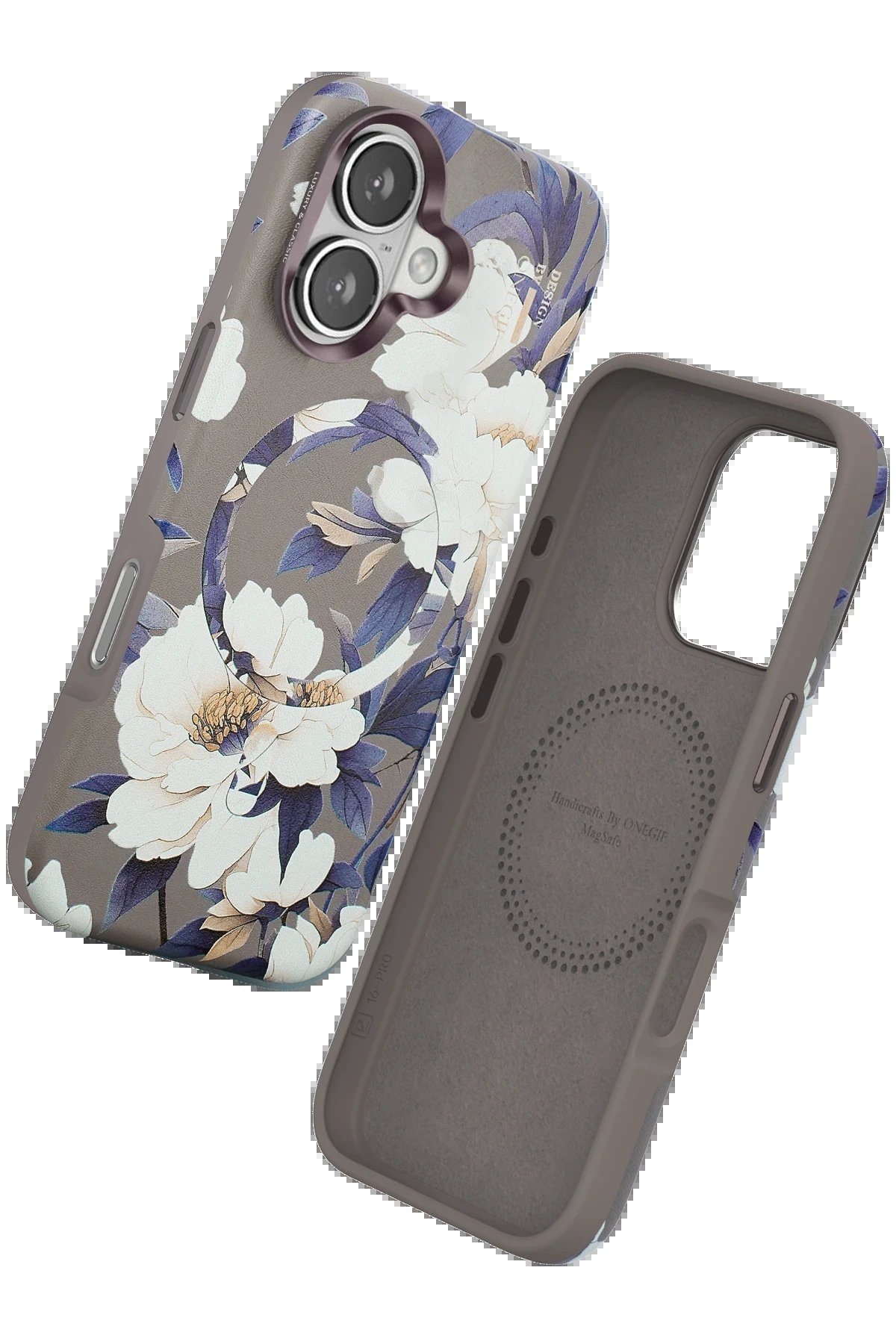 iPhone 16 Flower Series Magsafe Kapak - Gri-(5796)
