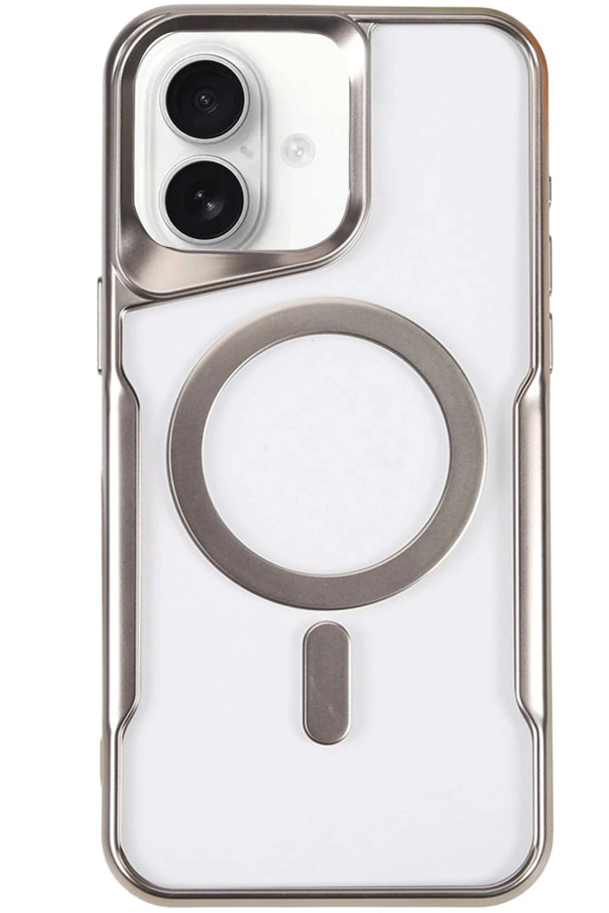 iPhone 16 Plus Kılıf Boyi Magsafe Silikon Kapak - Gümüş-(5796)