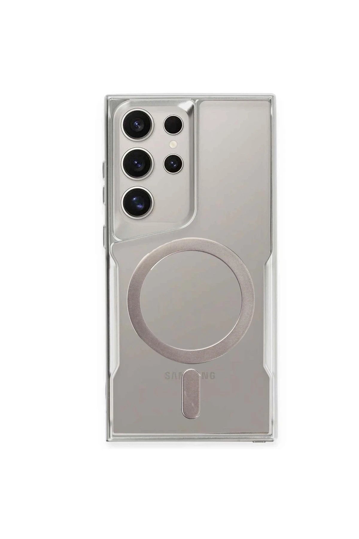 Samsung Galaxy S24 Ultra Kılıf Boyi Magsafe Silikon Kapak - Gümüş-(5796)