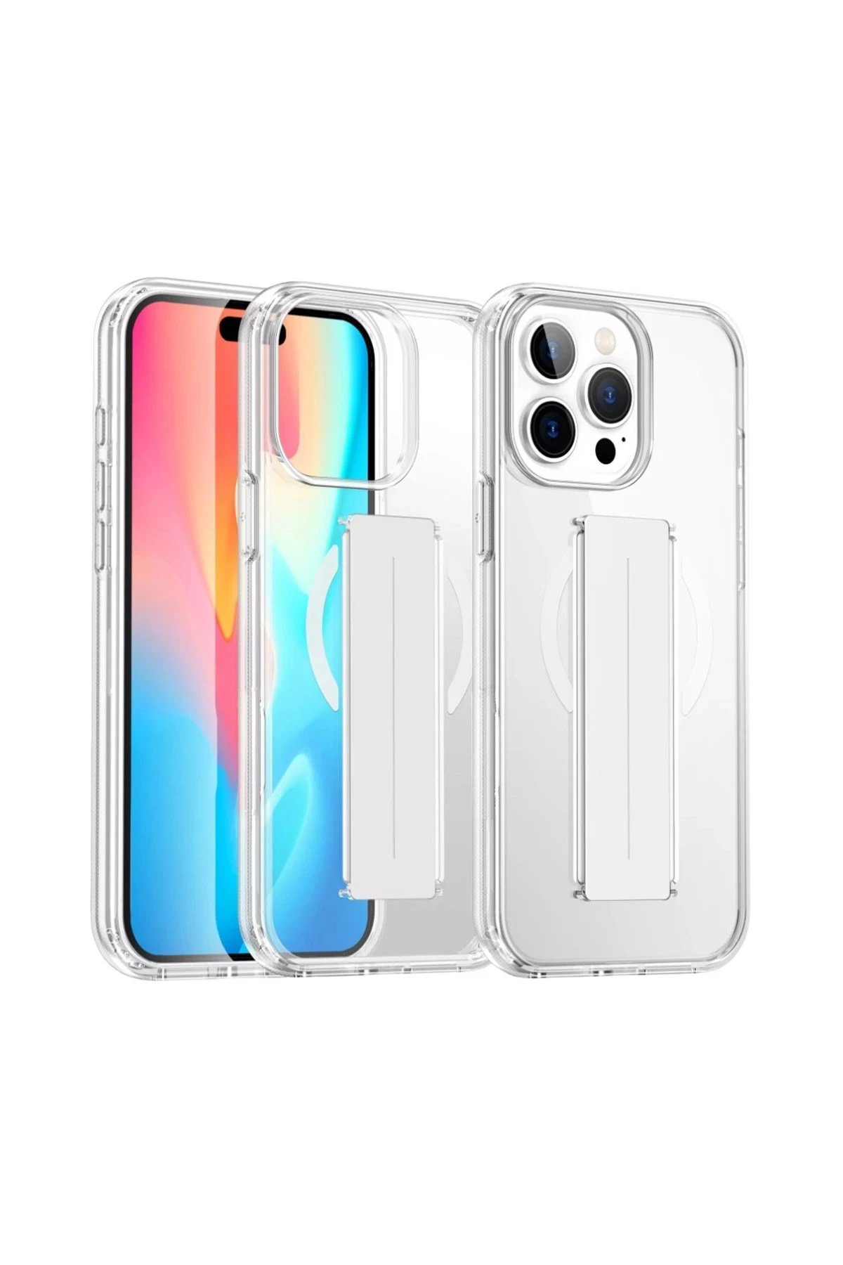 iPhone 14 Pro Max Kılıf Alfa Magsafe Standlı Kapak - Şeffaf-(5796)