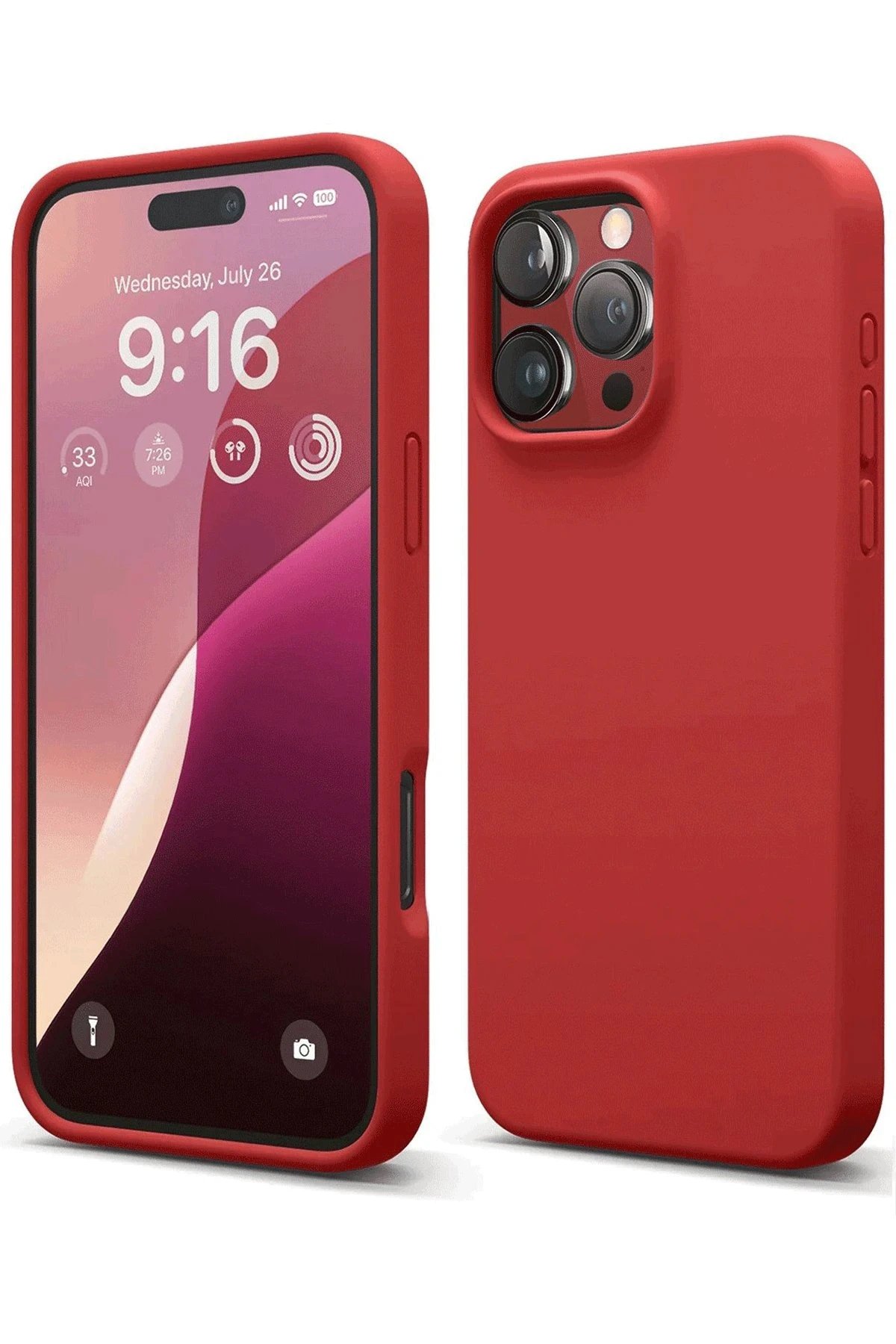 iPhone 16 Pro Max Kılıf Nano içi Kadife Silikon - Kırmızı-(5796)