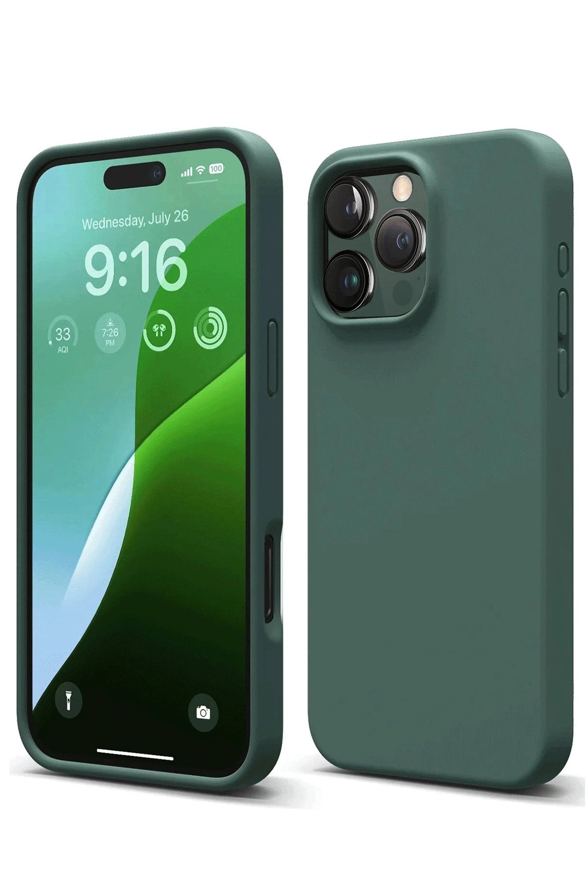 iPhone 16 Pro Max Kılıf Nano içi Kadife Silikon - Koyu Yeşil-(5796)