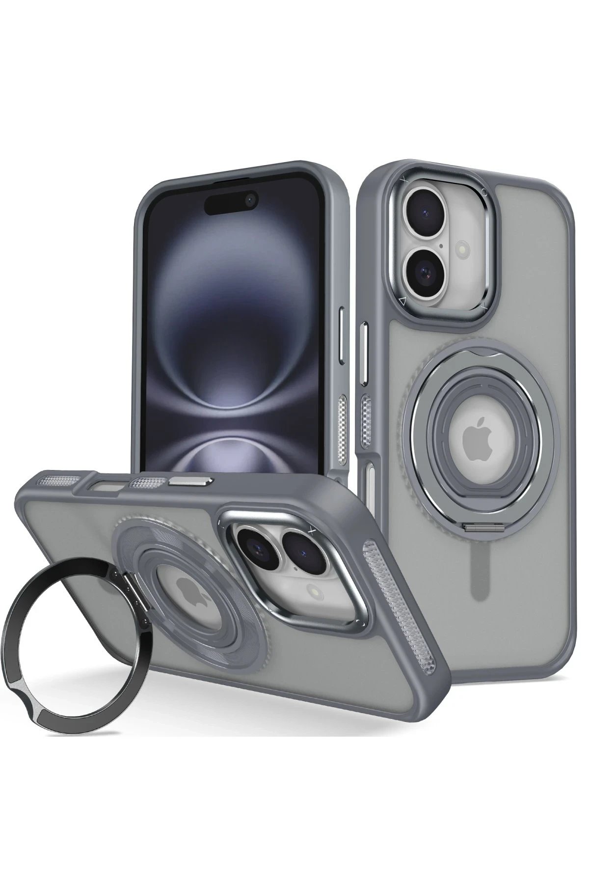iPhone 16 Banza Magsafe Standlı Kapak - Titan Gri-(5796)