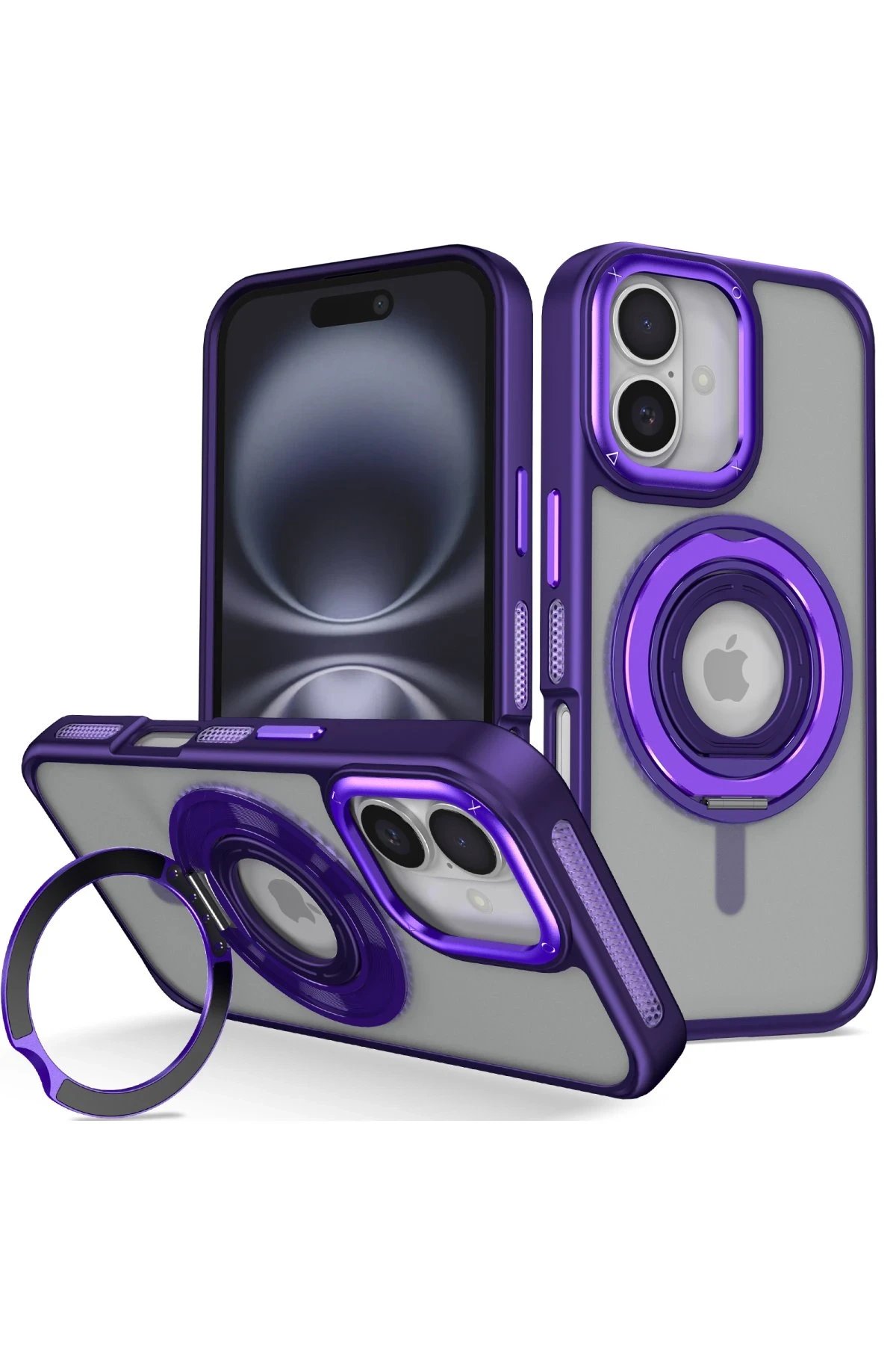 iPhone 16 Banza Magsafe Standlı Kapak - Derin Mor-(5796)