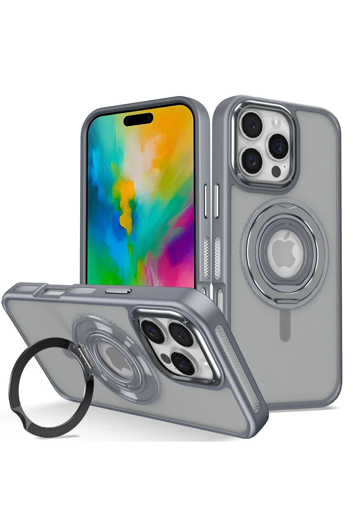 iPhone 16 Pro Banza Magsafe Standlı Kapak - Titan Gri-(5796)