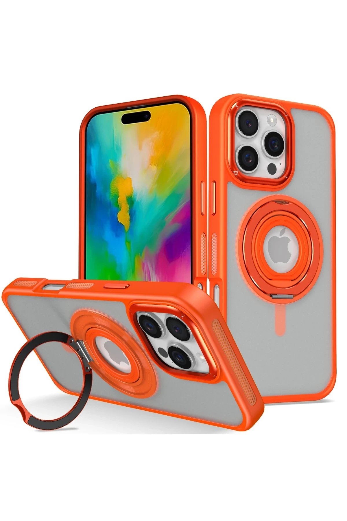 iPhone 16 Pro Banza Magsafe Standlı Kapak - Turuncu-(5796)