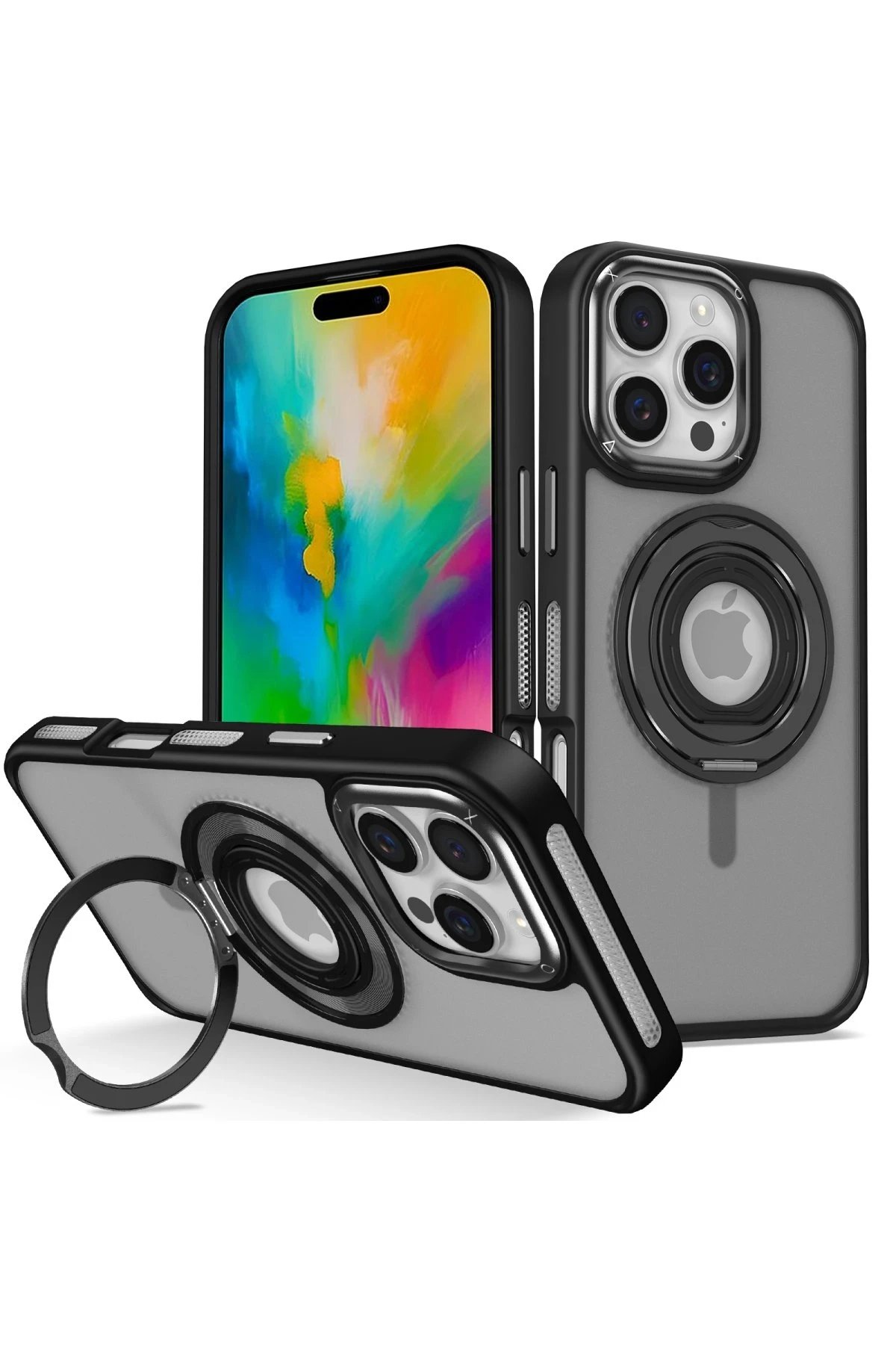 iPhone 16 Pro Max Banza Magsafe Standlı Kapak - Siyah-(5796)