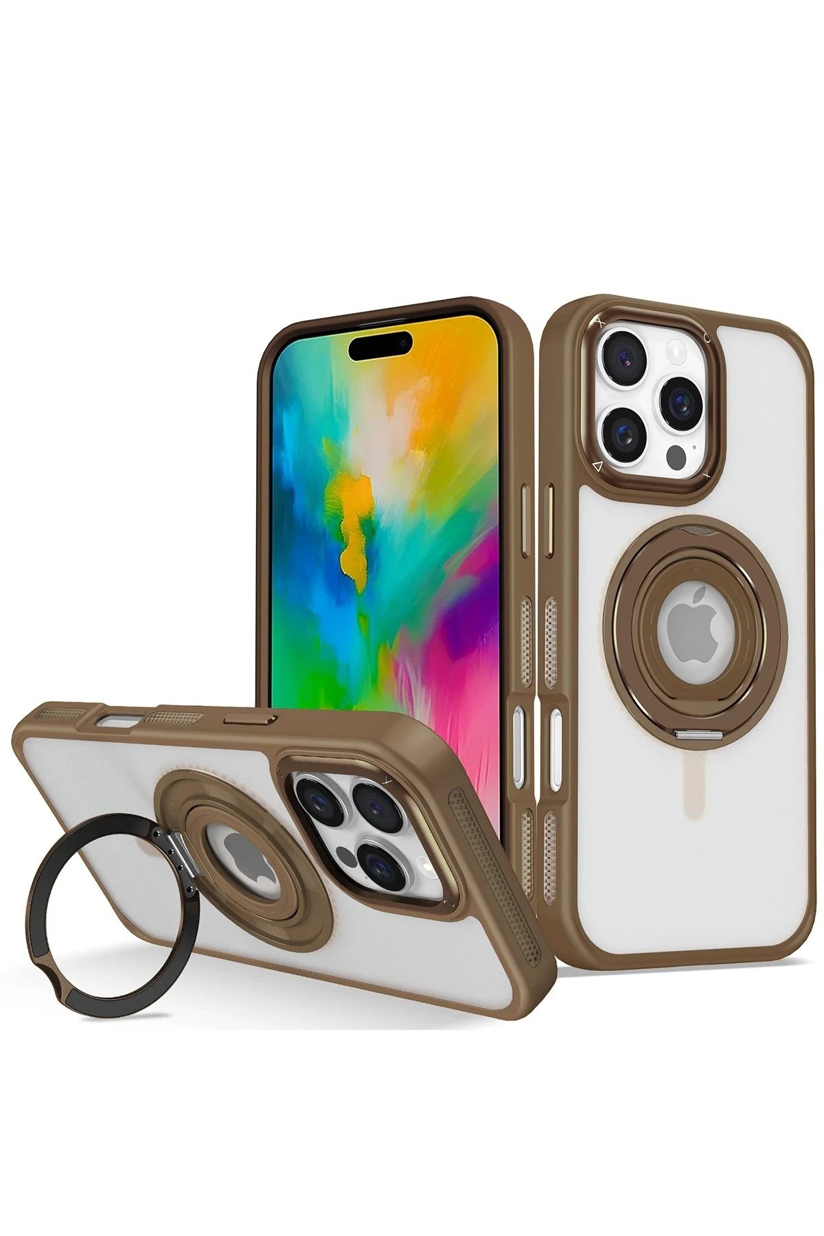 iPhone 16 Pro Max Banza Magsafe Standlı Kapak - Kahverengi-(5796)