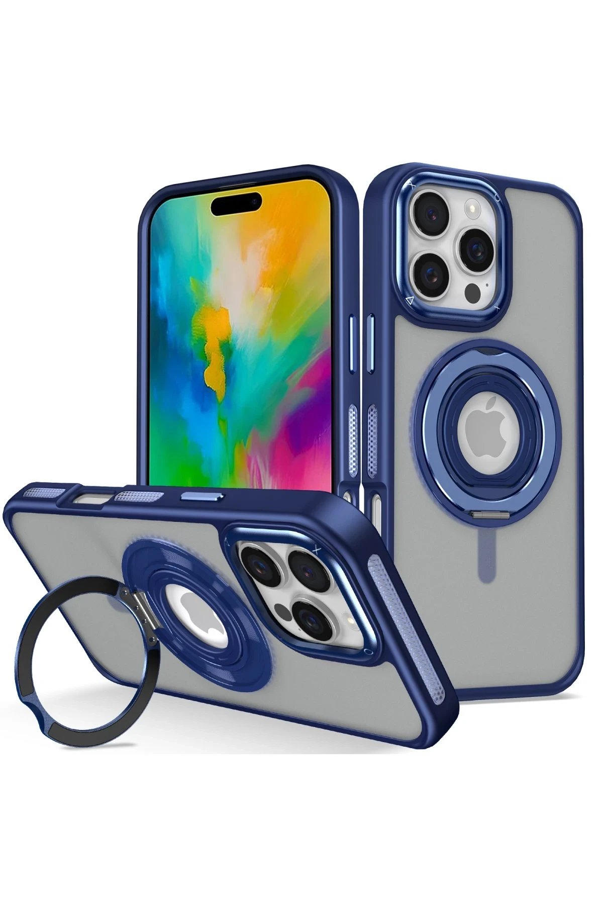 iPhone 16 Pro Max Banza Magsafe Standlı Kapak - Lacivert-(5796)