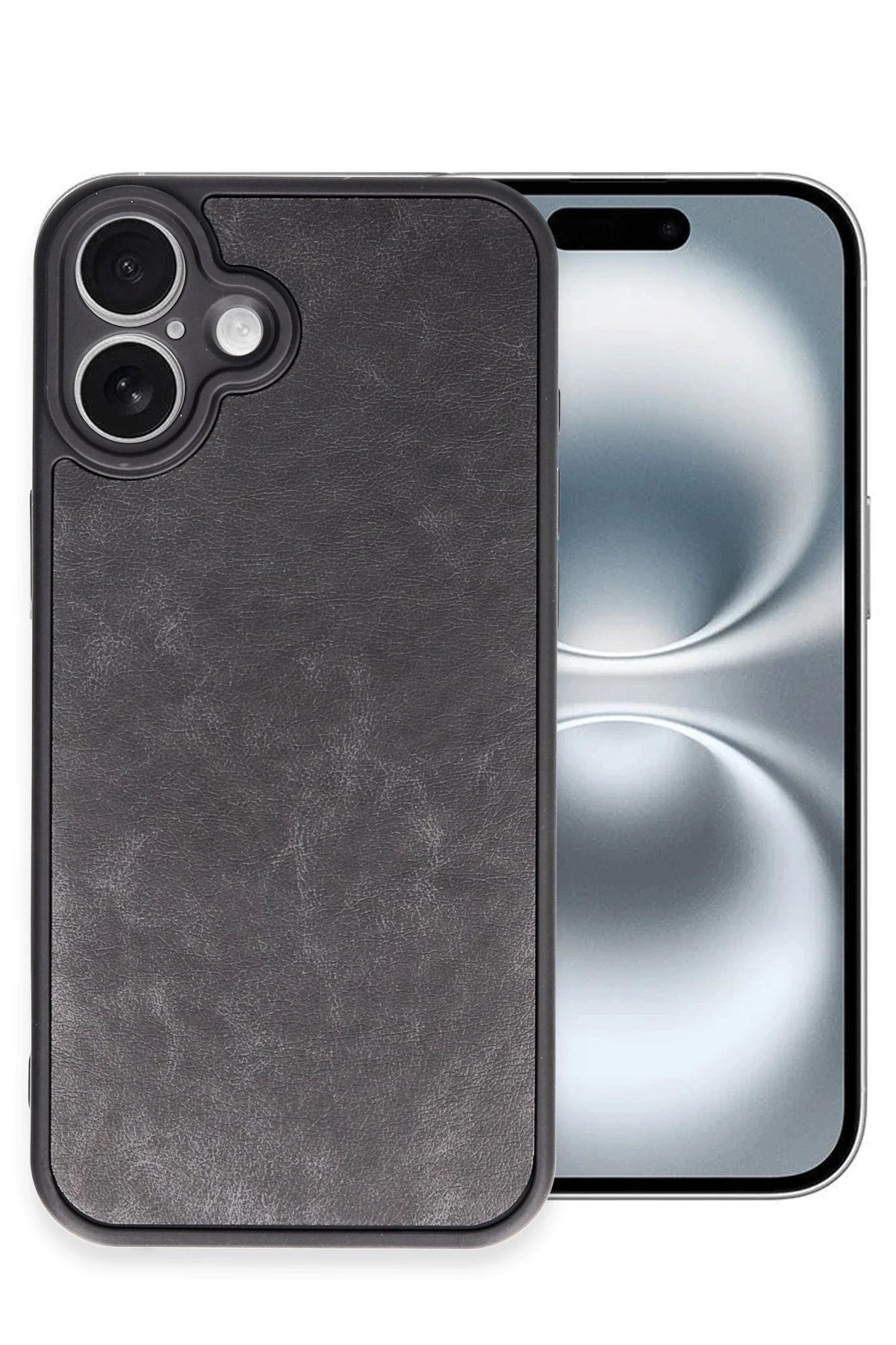 iPhone 16 Plus Kılıf Aras Deri Kapak - Siyah-(5796)
