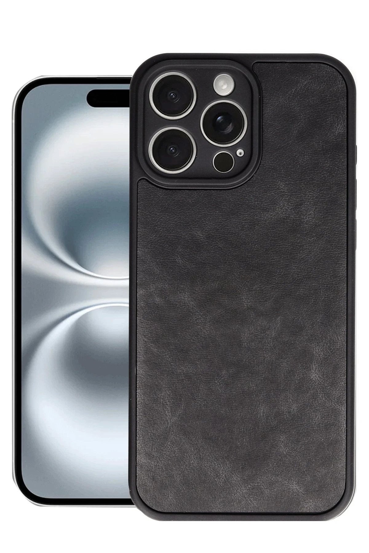 iPhone 16 Pro Max Kılıf Aras Deri Kapak - Siyah-(5796)