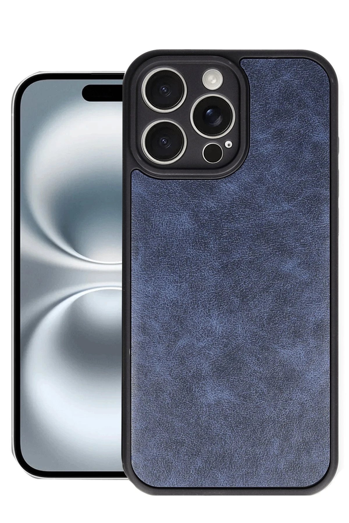 iPhone 16 Pro Max Kılıf Aras Deri Kapak - Lacivert-(5796)