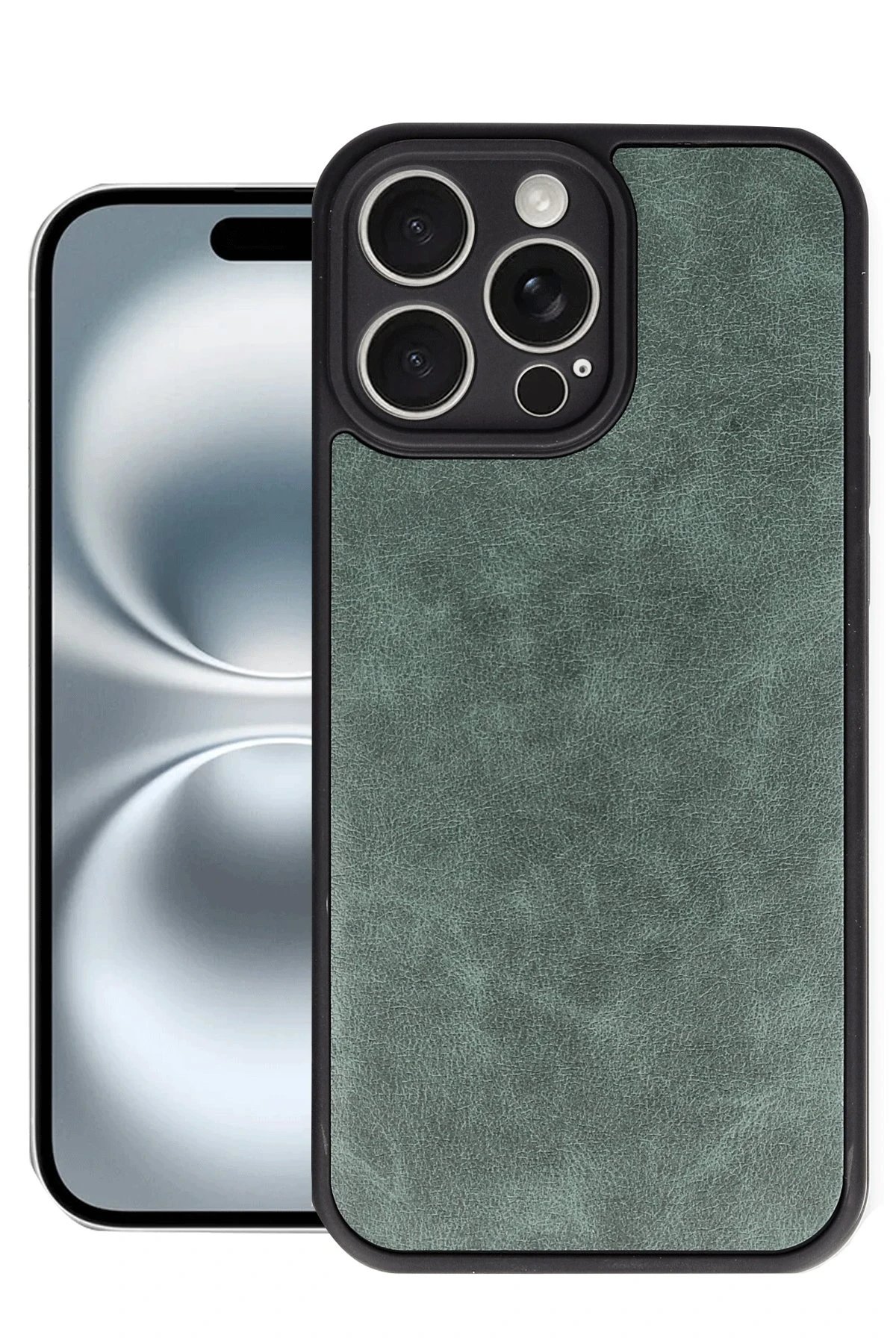 iPhone 16 Pro Max Kılıf Aras Deri Kapak - Koyu Yeşil-(5796)