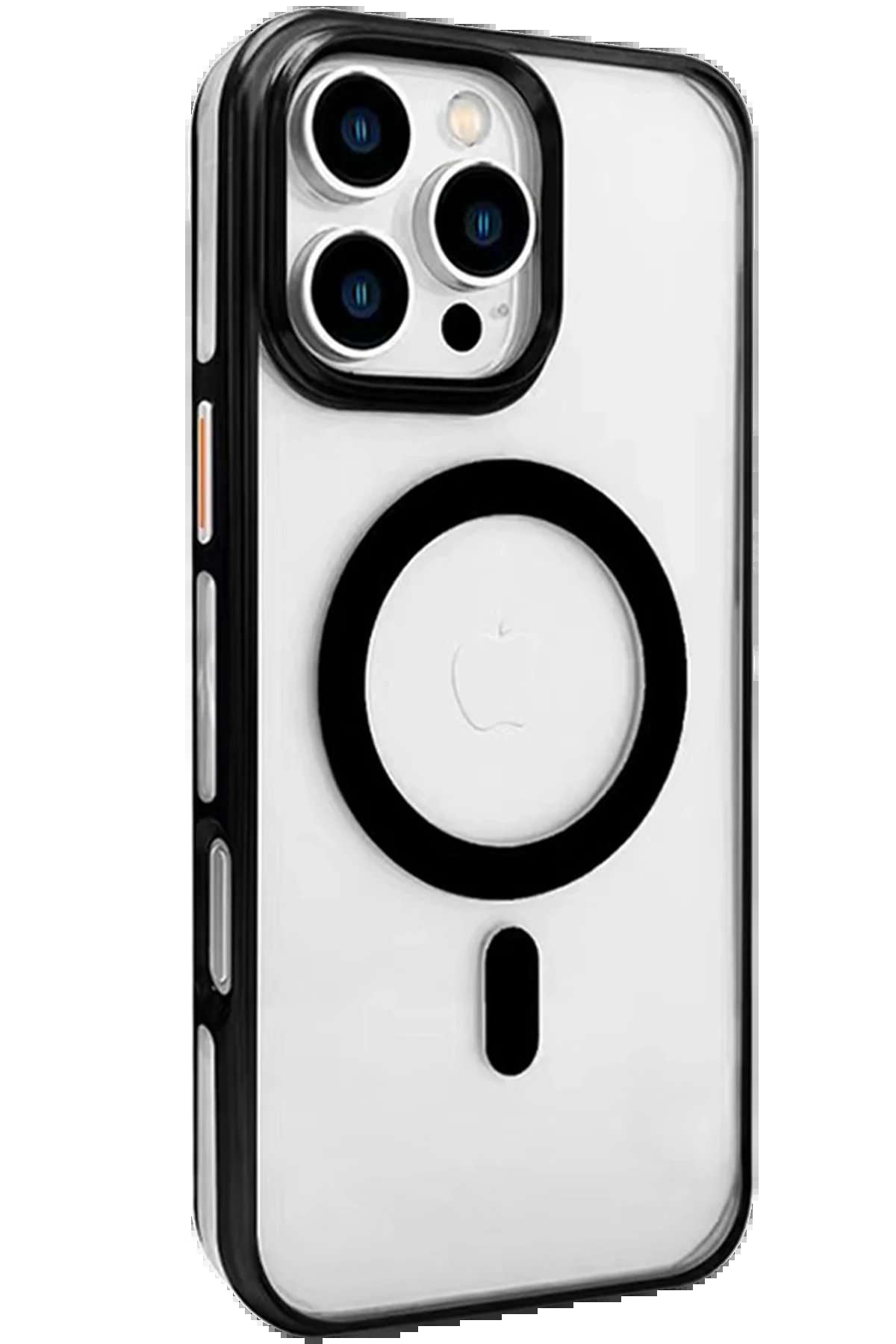 iPhone 16 Pro Gleam PC Sert Magsafe Kılıf - Şeffaf-Siyah-(5796)