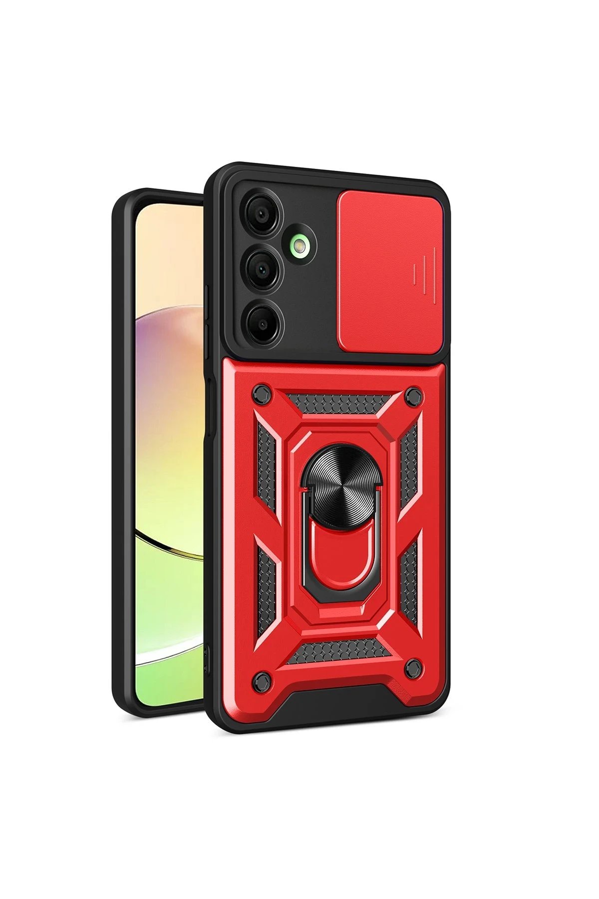 Samsung Galaxy A16 5G Kılıf Pars Lens Yüzüklü Silikon - Kırmızı-(5796)