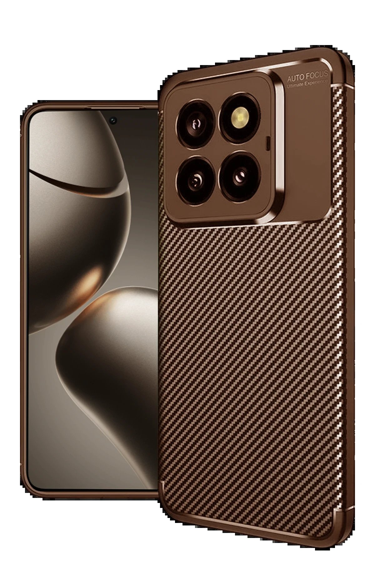 Xiaomi Mi 14T Pro Kılıf Auto Focus Karbon Kapak - Kahverengi-(5796)