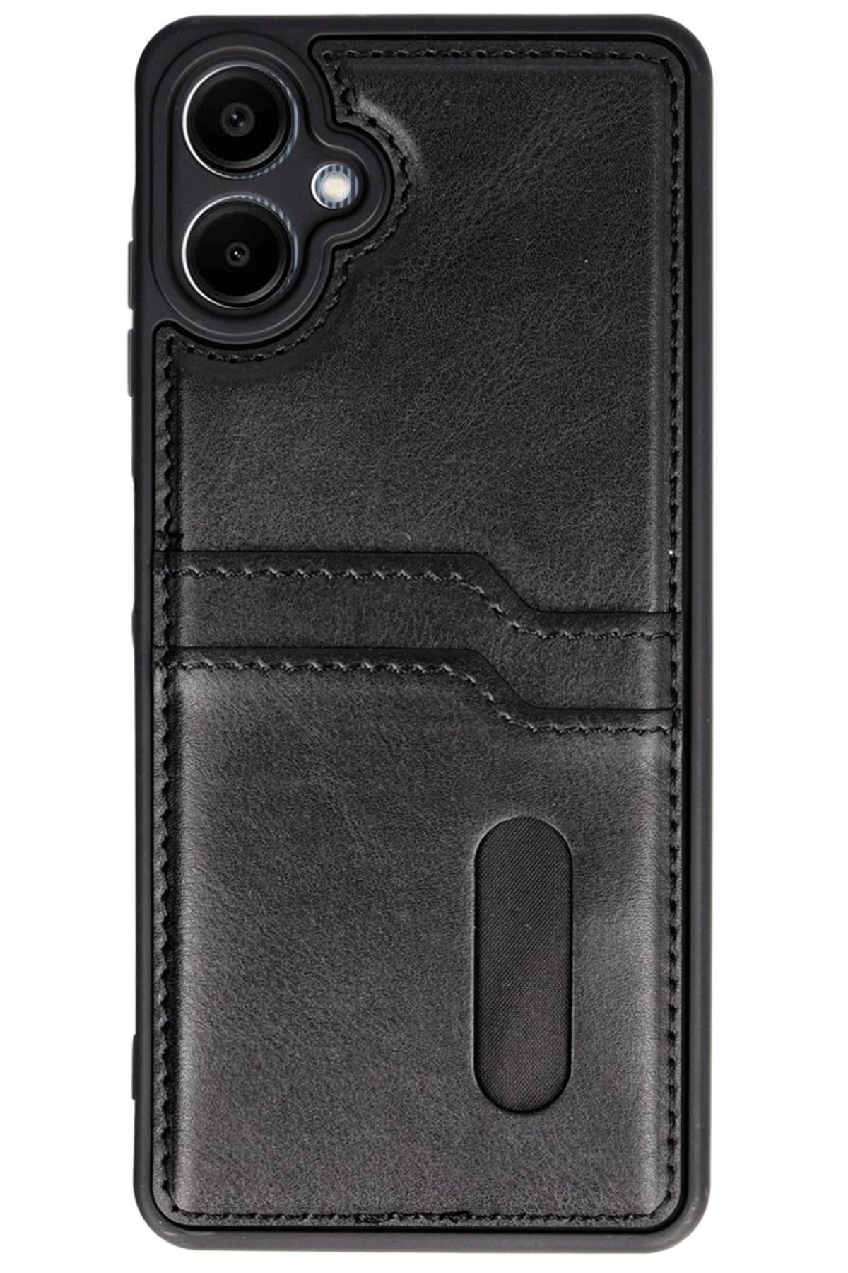 Samsung Galaxy A06 Kılıf Sara Kartvizitli Deri Kılıf - Siyah-(5796)