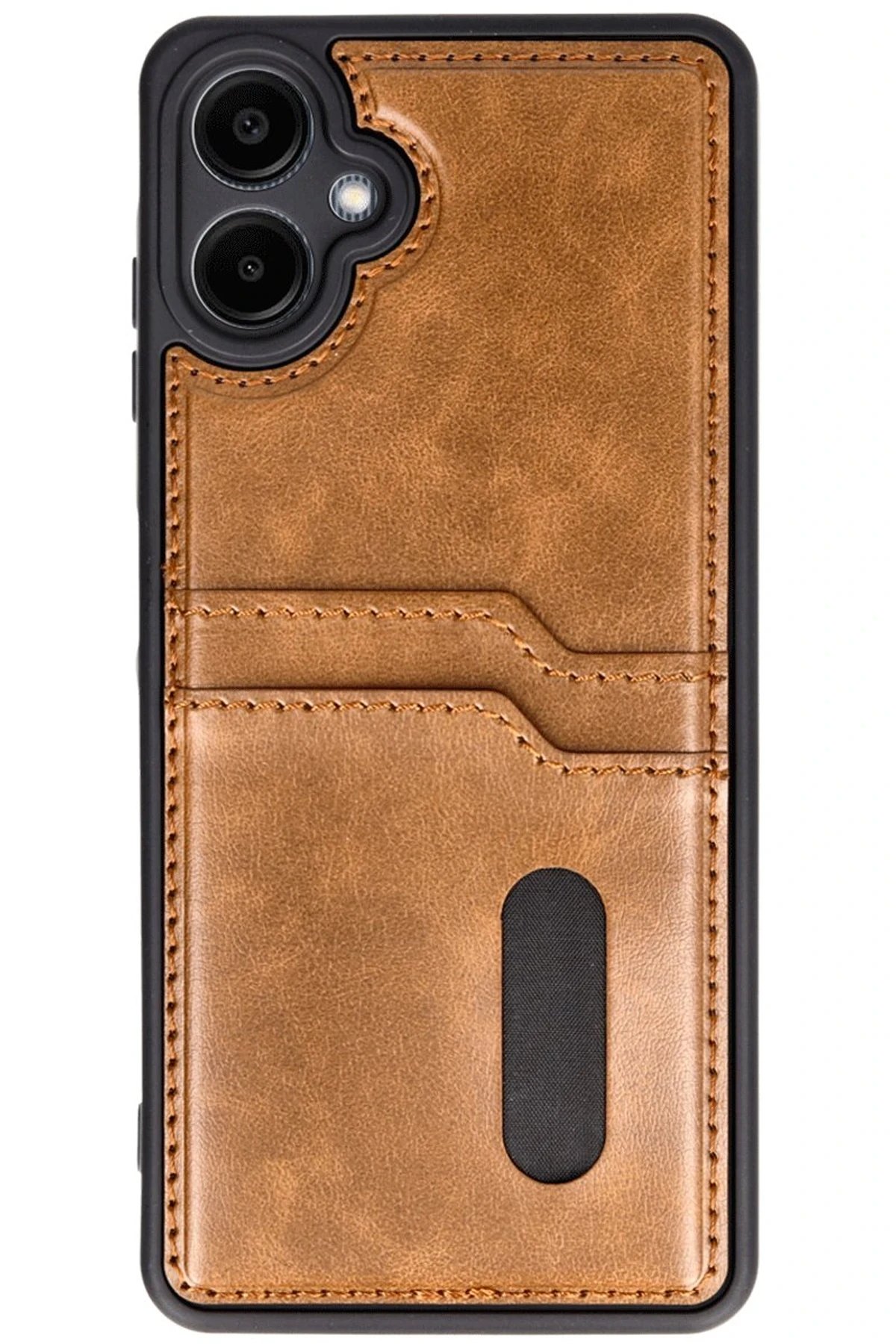 Samsung Galaxy A06 Kılıf Sara Kartvizitli Deri Kılıf - Taba-(5796)