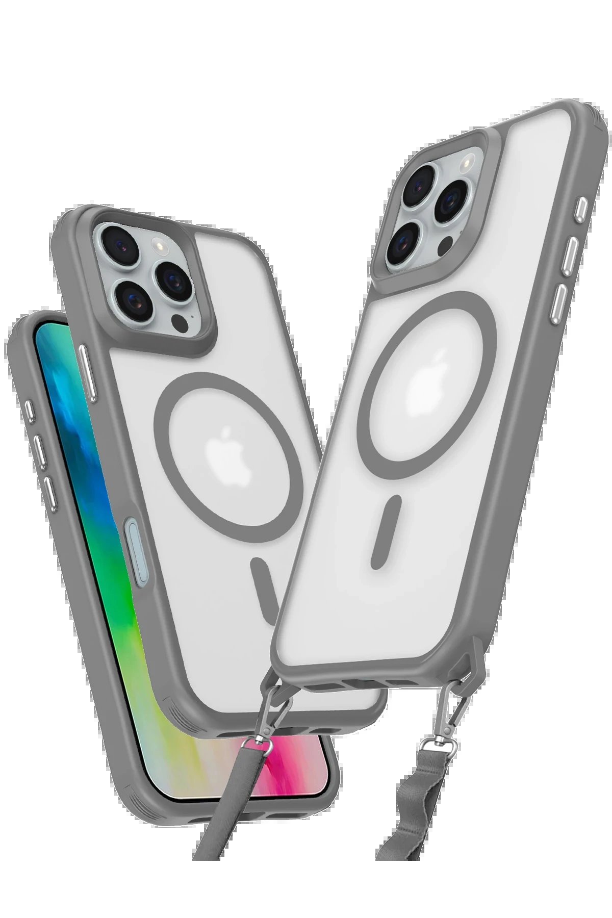 iPhone 16 Pro Max Kılıf Enka Magsafe Silikon Kılıf - Titan Gri-(5796)