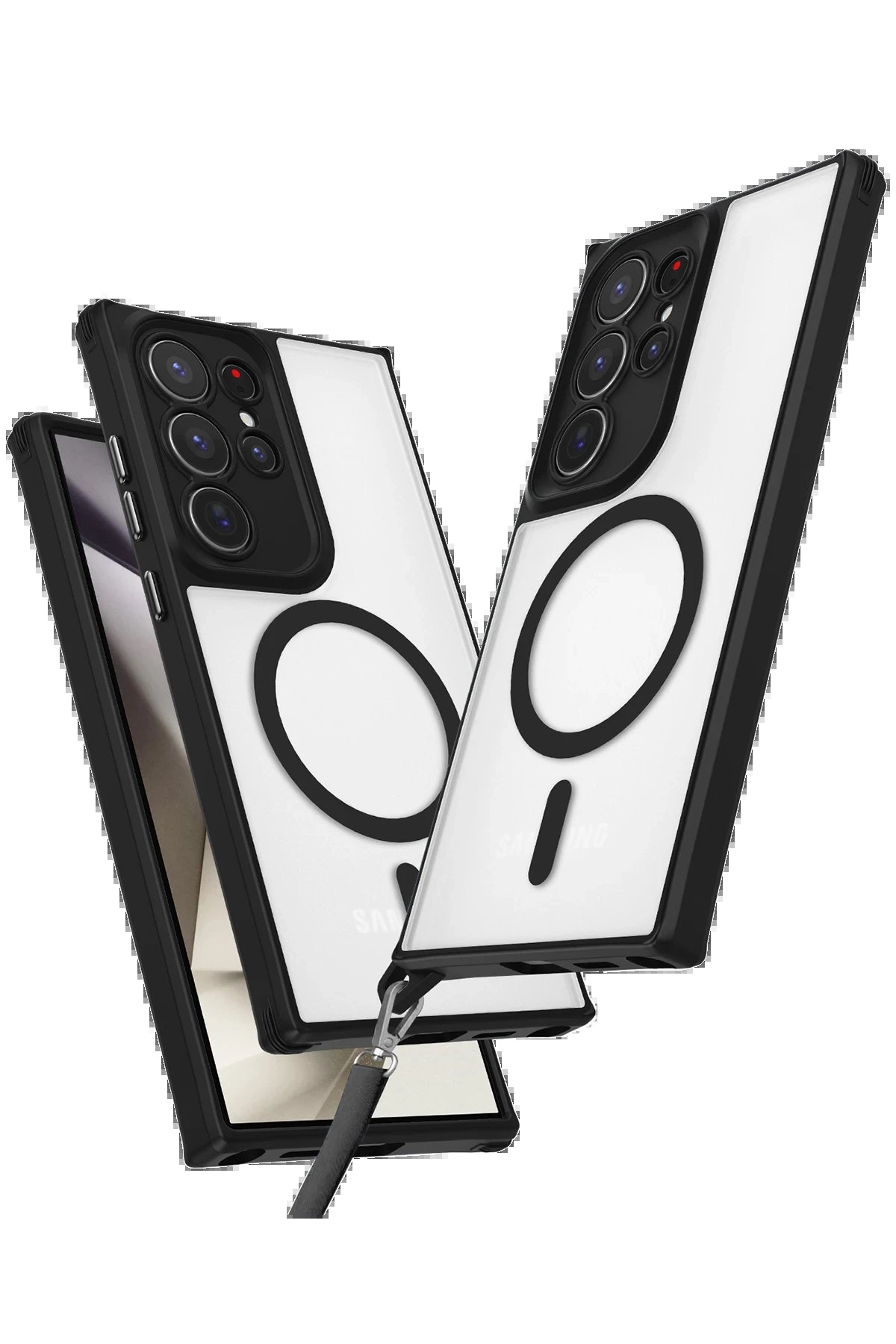 Samsung Galaxy S23 Ultra Kılıf Enka Magsafe Silikon Kılıf - Siyah-(5796)