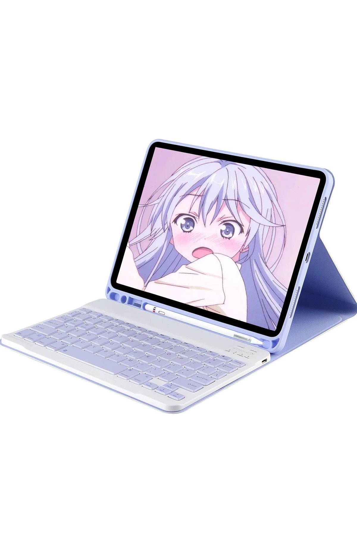 iPad 10.2 (9.nesil) Kılıf KC01 Smart Klavyeli Tablet Kılıfı - Lila-(5796)