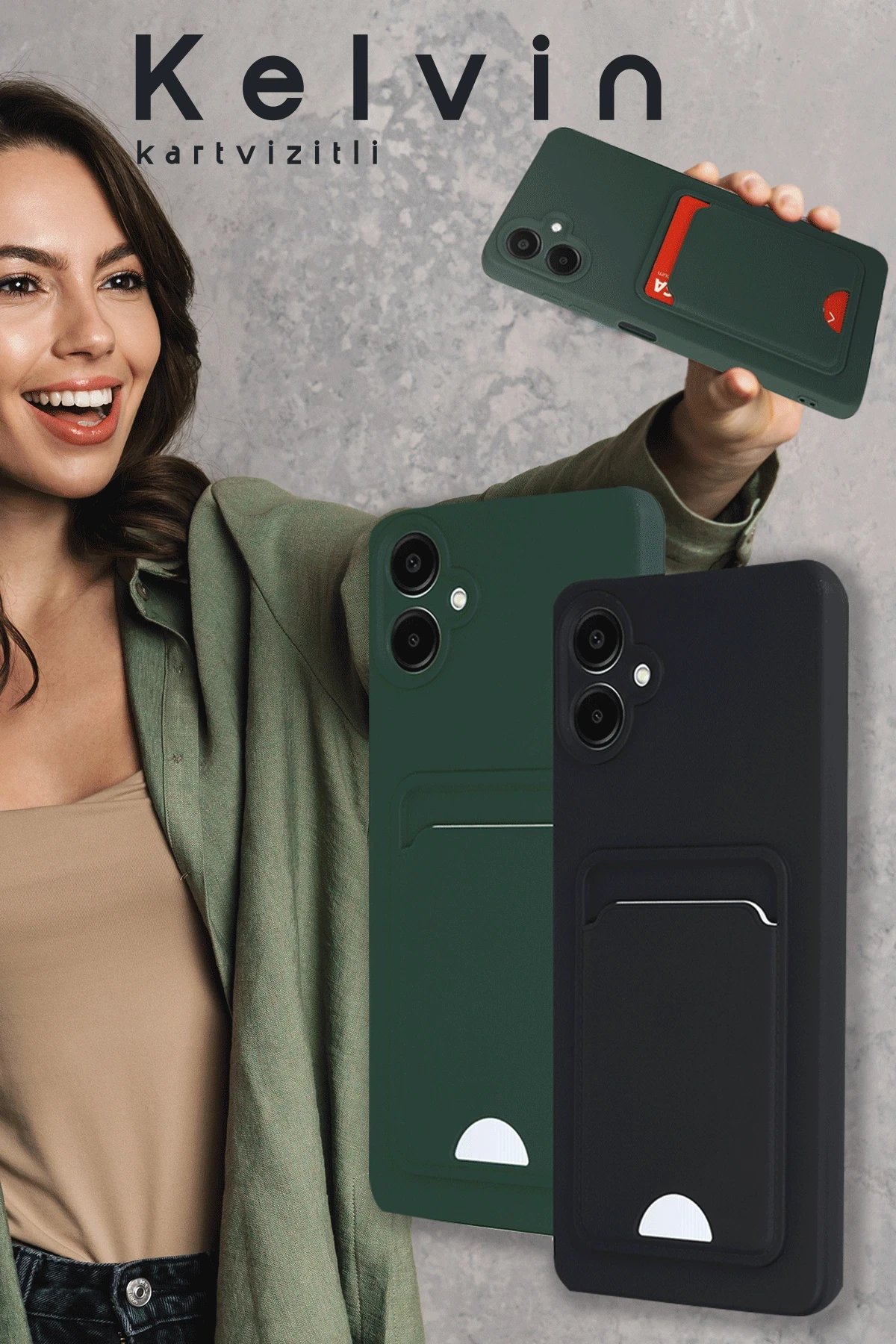 Samsung Galaxy A16 5G Kılıf Kelvin Kartvizitli Silikon - Siyah-(5796)